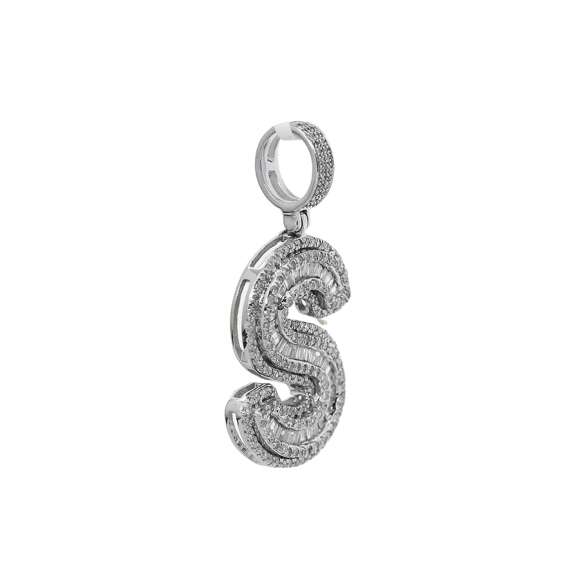 10K WHITE GOLD DIAMOND LETTER S PENDANT 1 CT - Image 3