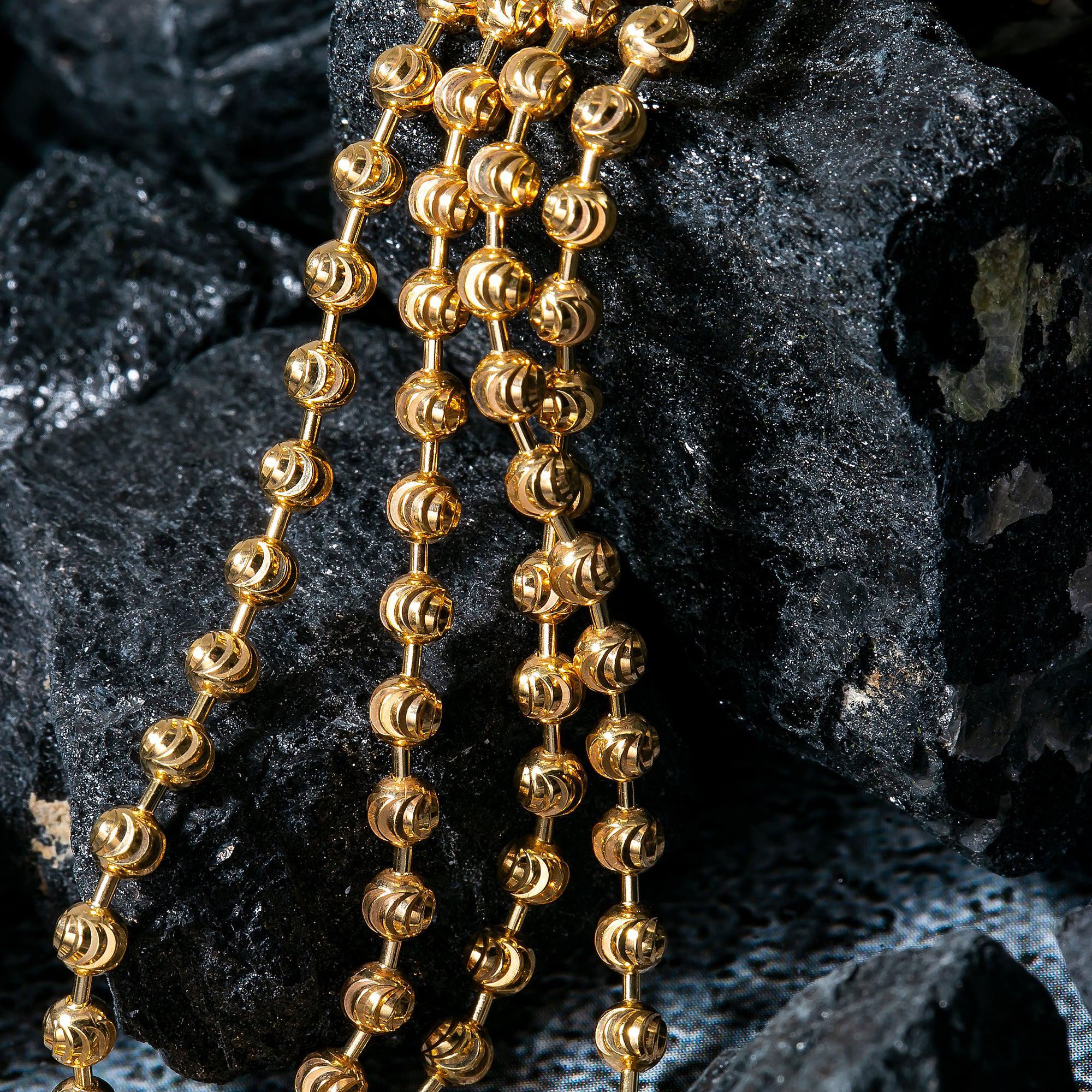 10K Yellow Gold 3.9mm Moon Bead Chain Available In Size 18"-26" - Image 2