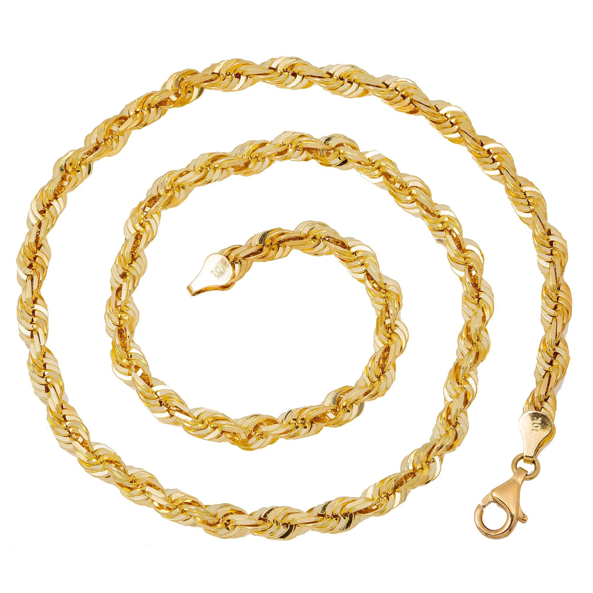10K Yellow Gold 5.08mm Solid Rope Chain Available In Sizes 18"-26" - Image 5