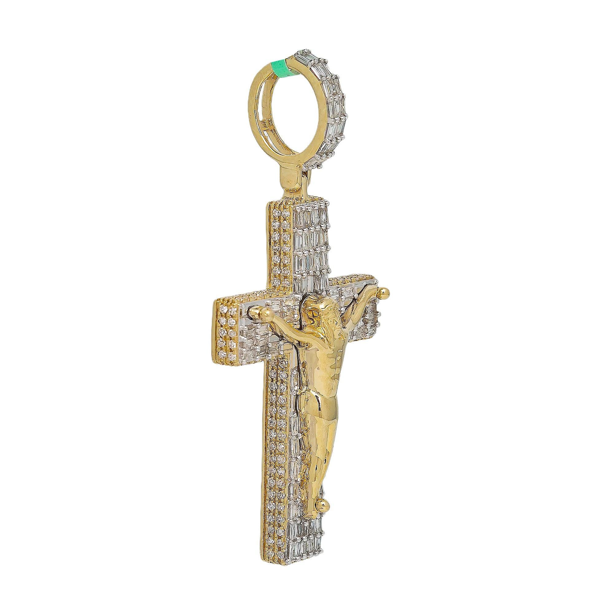 10K YELLOW GOLD CRUCIFIX PENDANT WITH 2.40 CT DIAMONDS - Image 3