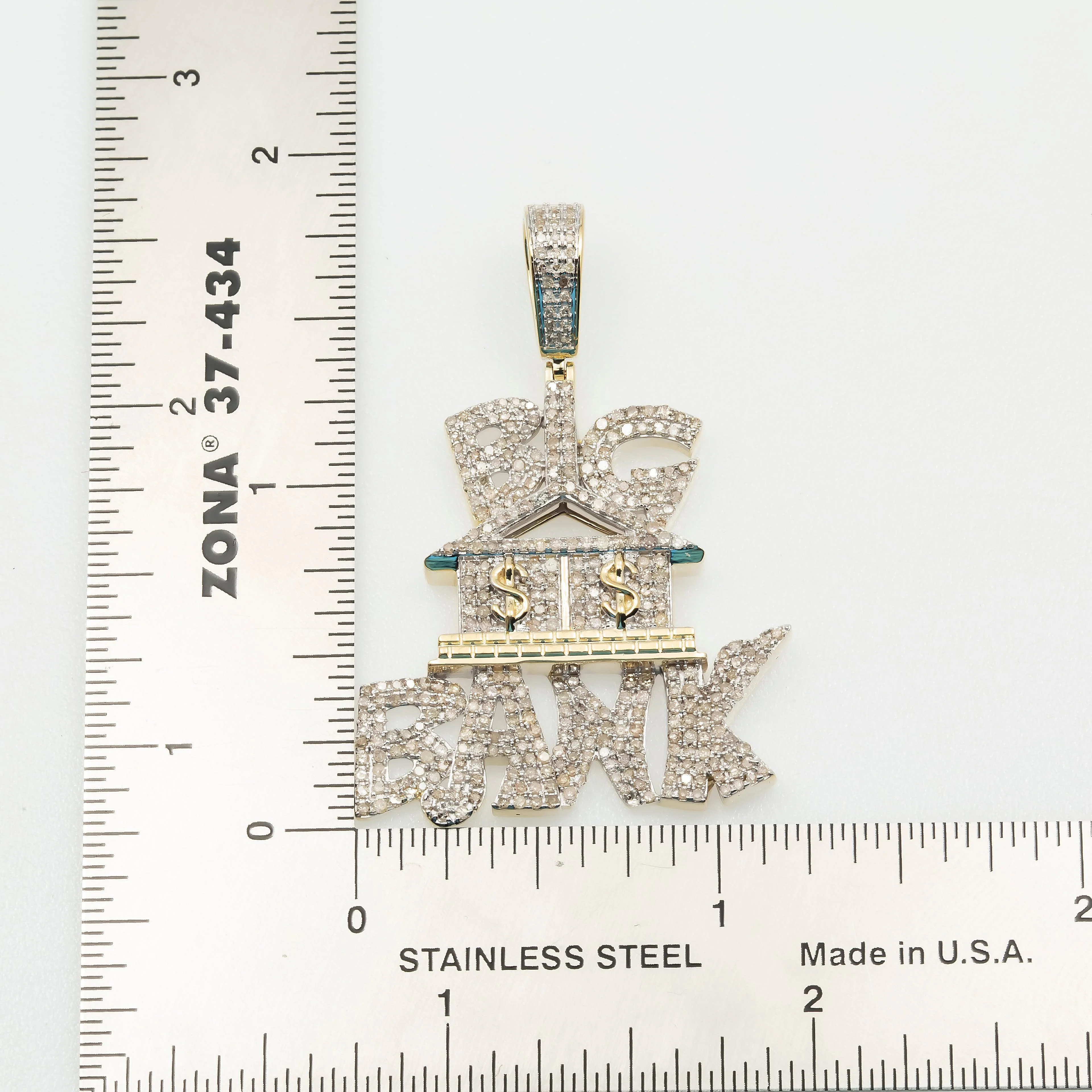 10K YELLOW GOLD DIAMOND BIG BANK CUSTOM PENDANT 1.62 CT - Image 3