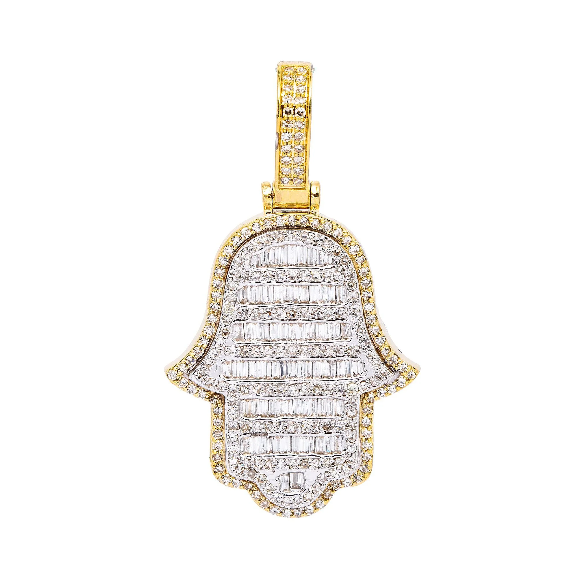 10K YELLOW GOLD HAMSA  WITH 1.5 CT  BAGUETTE DIAMONDS