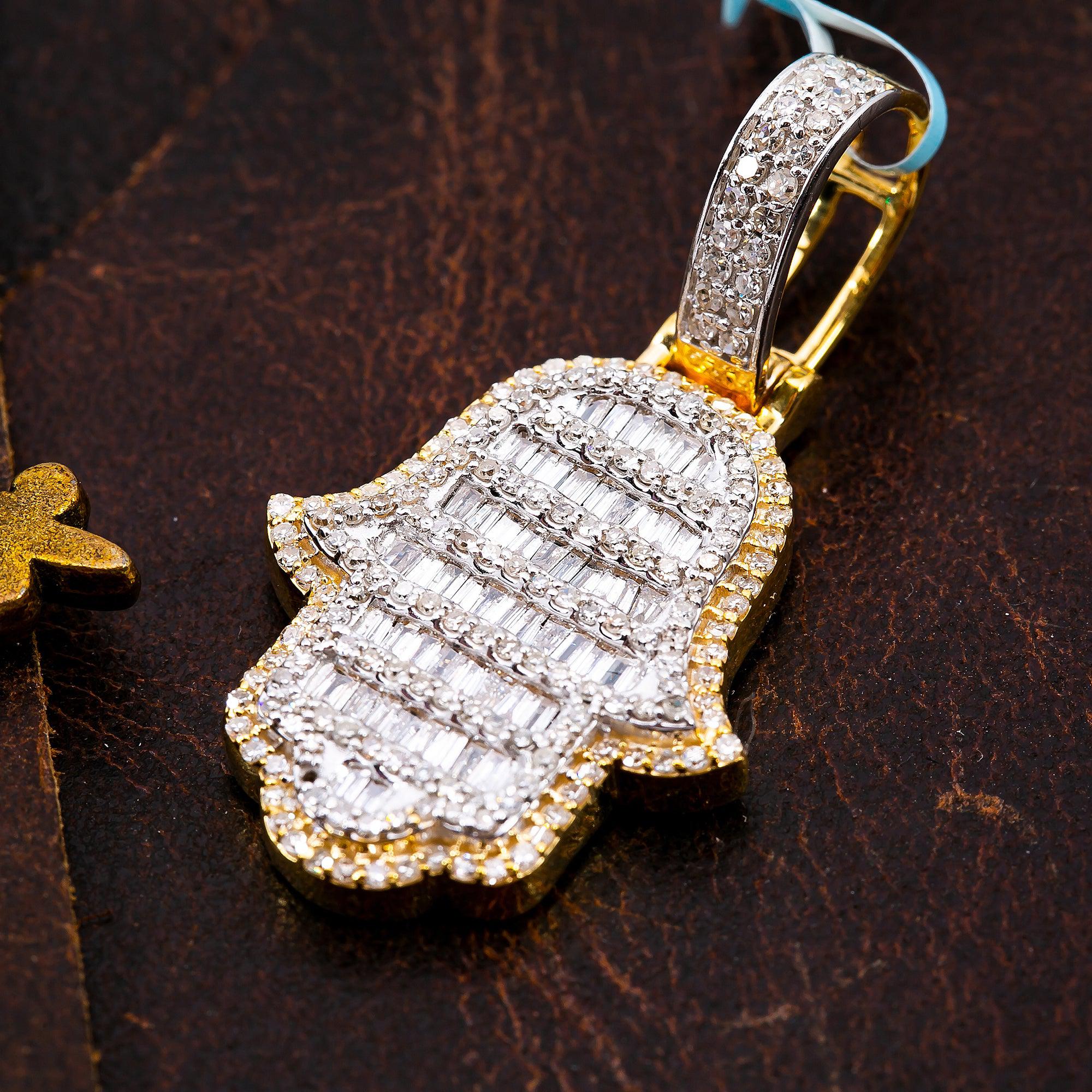 10K YELLOW GOLD HAMSA WITH 1.4 CT BAGUETTE AND ROUND DIAMONDS - Image 2