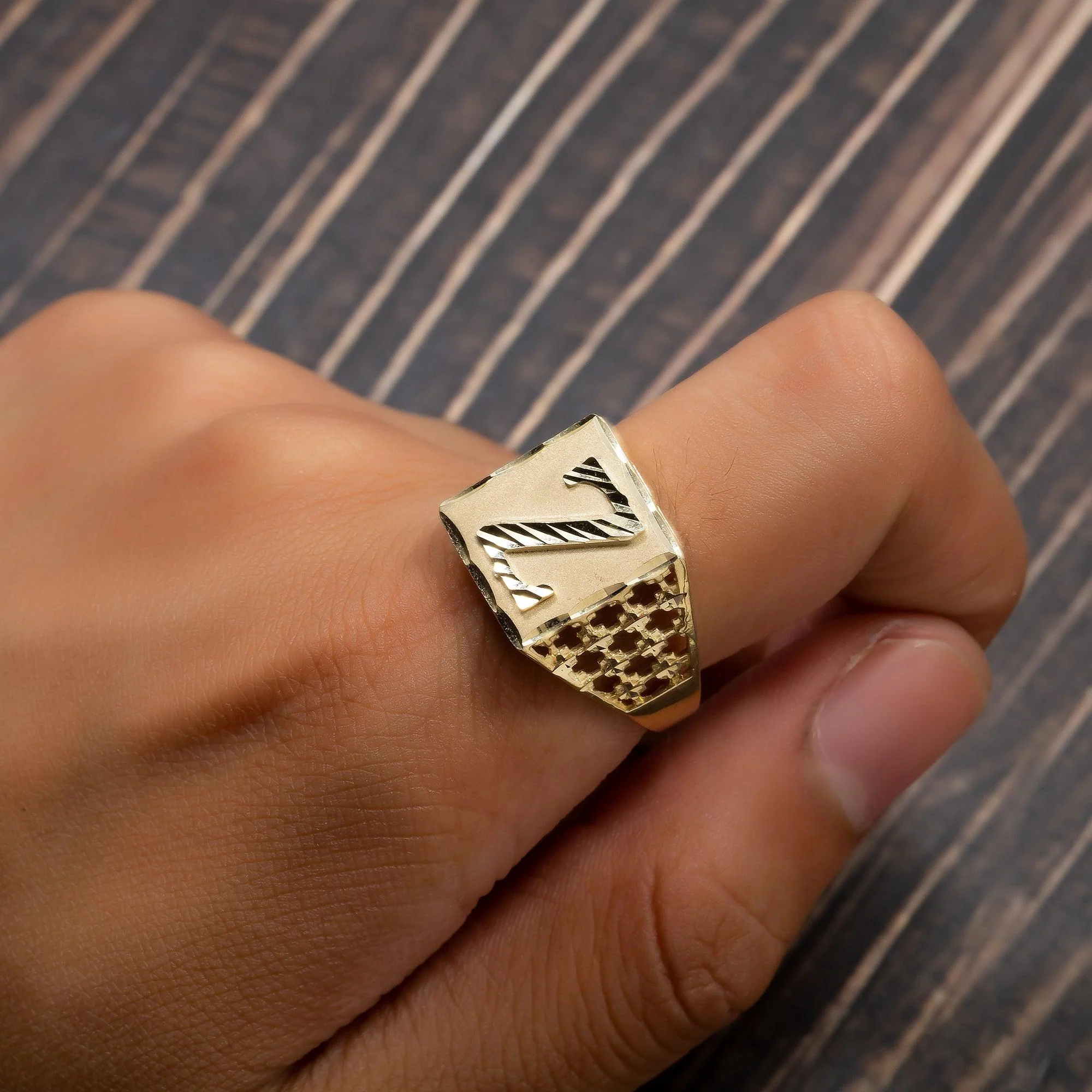 10K Yellow Gold Initial A-Z Rings - Image 23