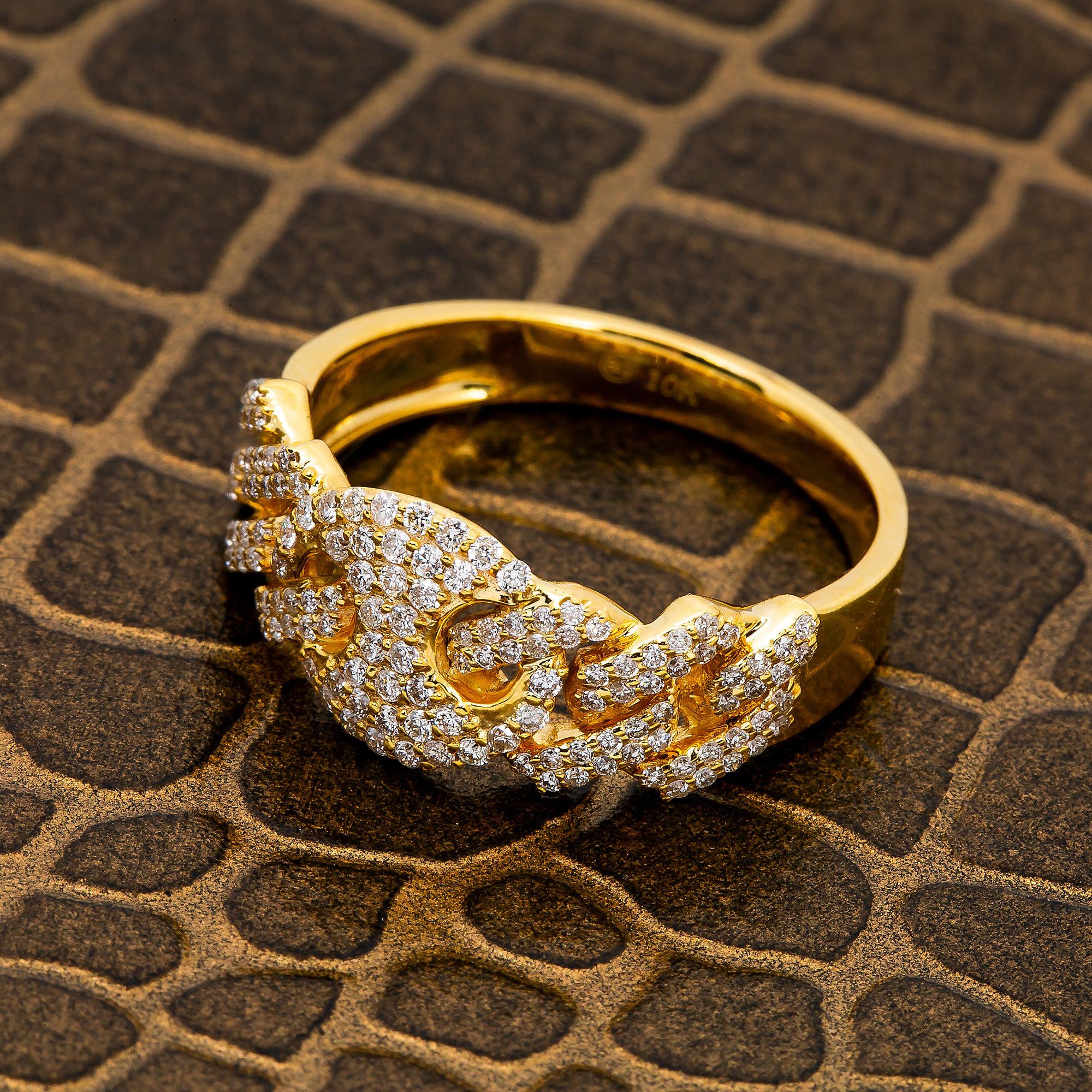 10K YELLOW GOLD DIAMOND CUBAN PUFF LINK RING 0.60 CT - Image 2