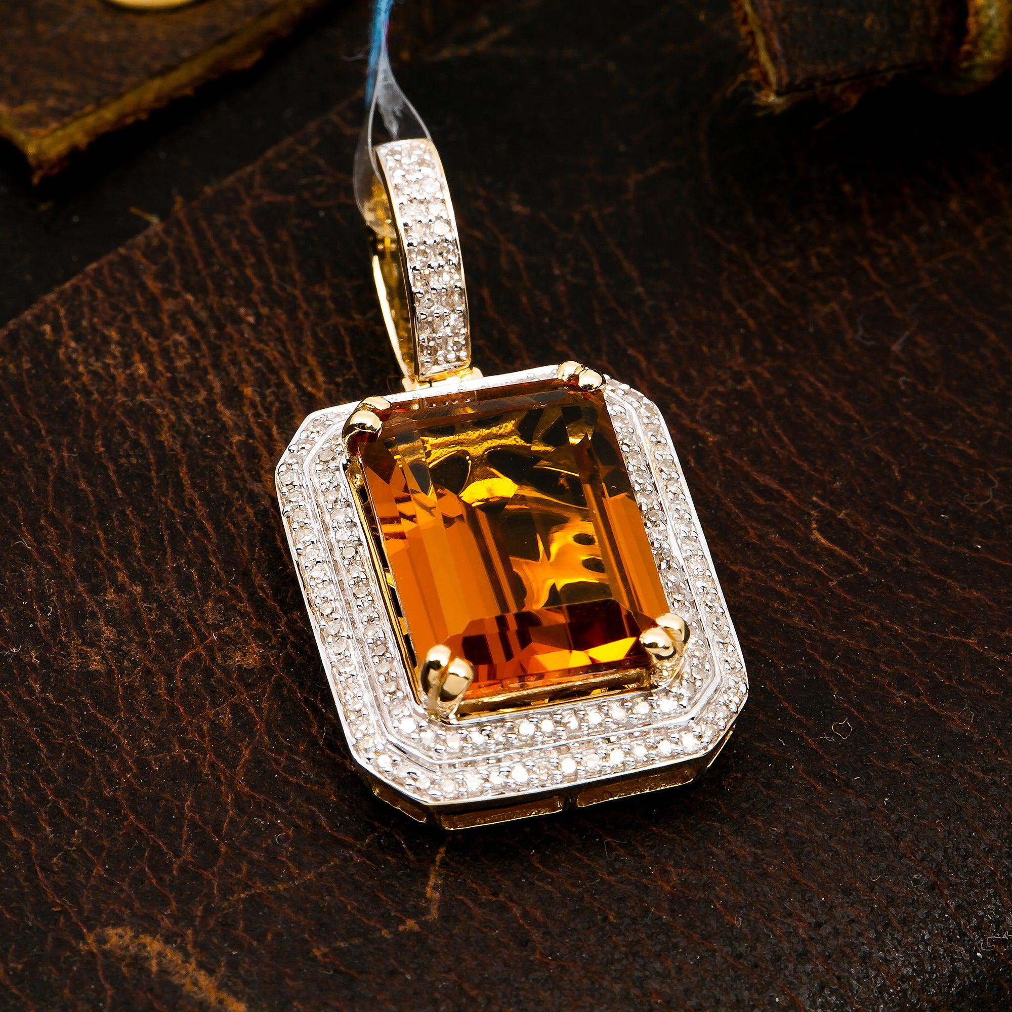 10K YELLOW GOLD LADIES  RECTANGULAR   PENDANT WITH 0.60 CT DIAMONDS - Image 2