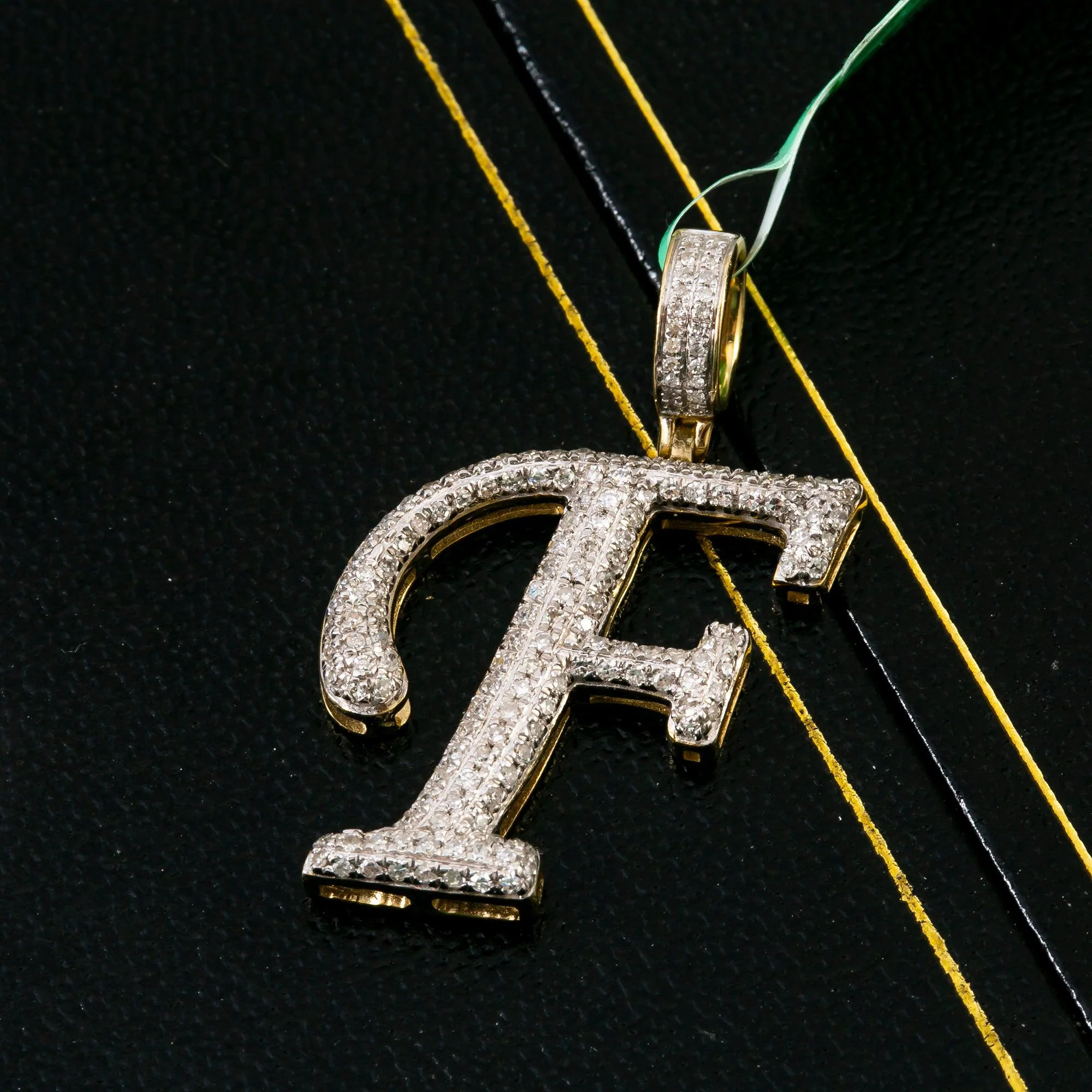 10K YELLOW GOLD LETTER F PENDANT WITH 0.39 CT DIAMONDS - Image 2