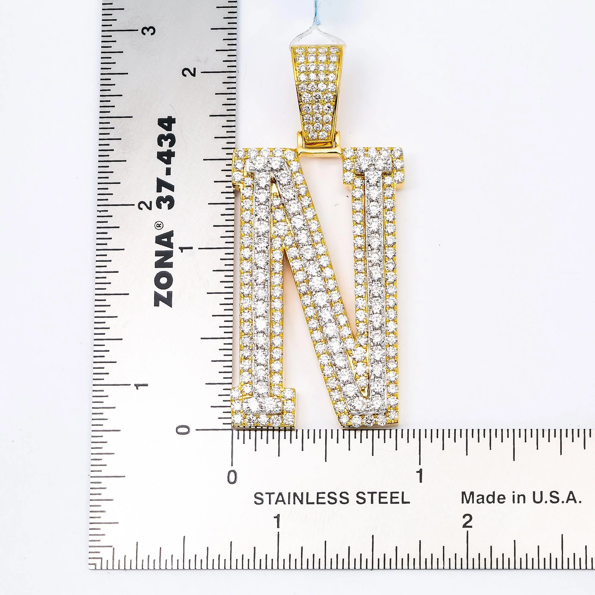 10K YELLOW GOLD LETTER N PENDANT WITH 4.65 CT DIAMONDS - Image 4