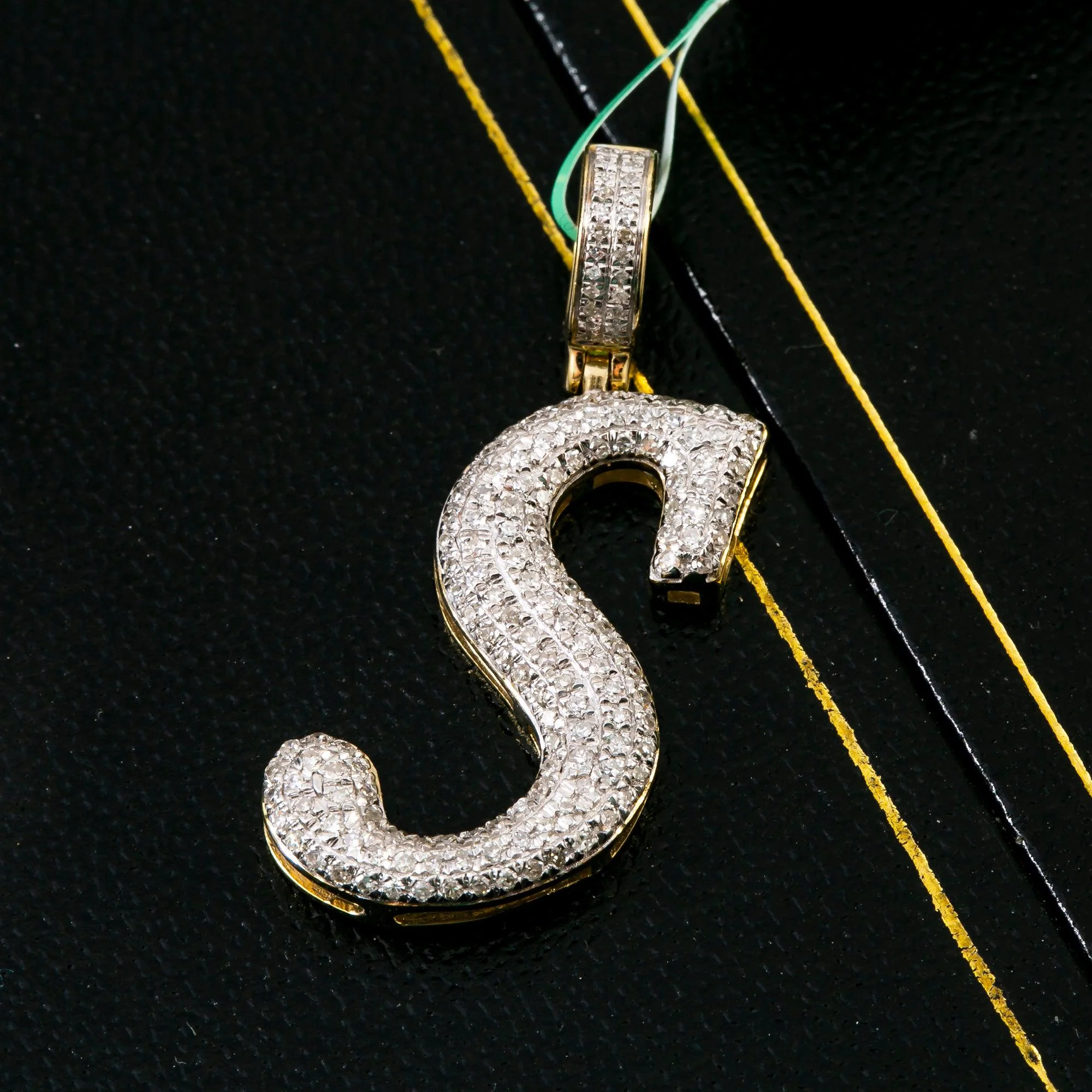 10K YELLOW GOLD LETTER S PENDANT WITH 1.38 CT DIAMONDS - Image 2