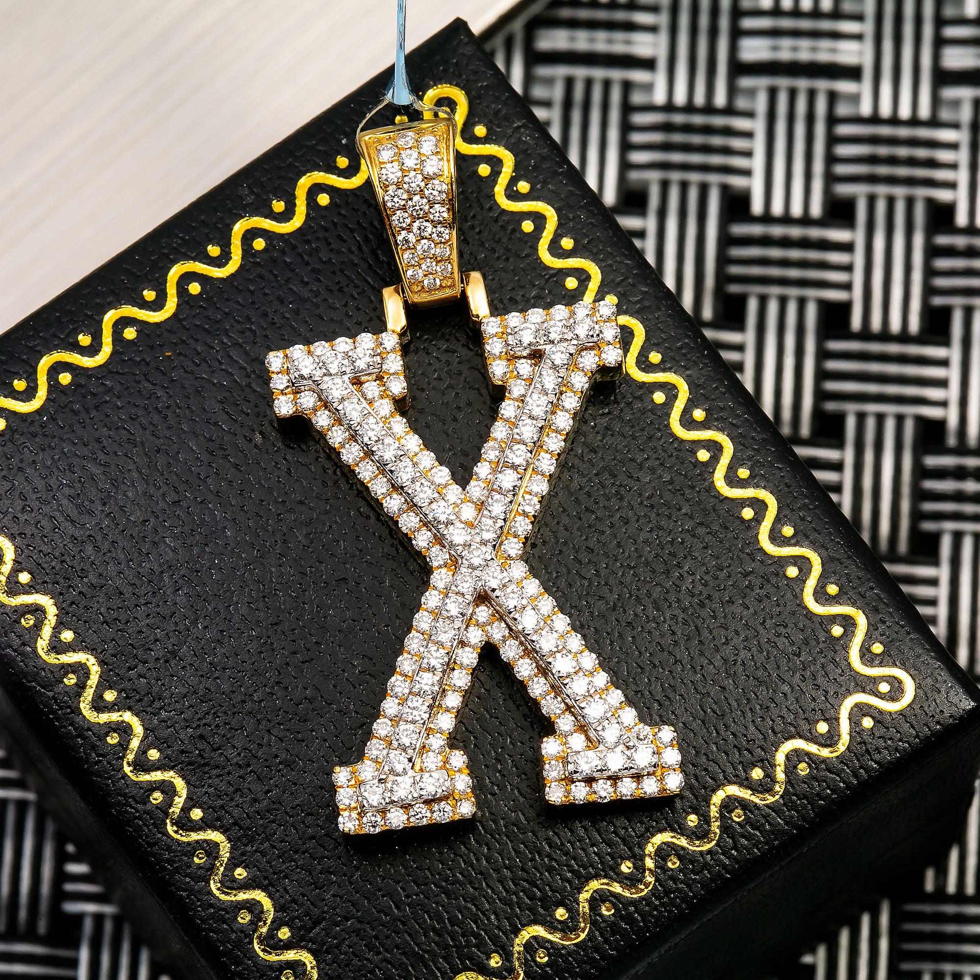 10K YELLOW GOLD LETTER X PENDANT WITH 1.65 CT DIAMONDS - Image 2