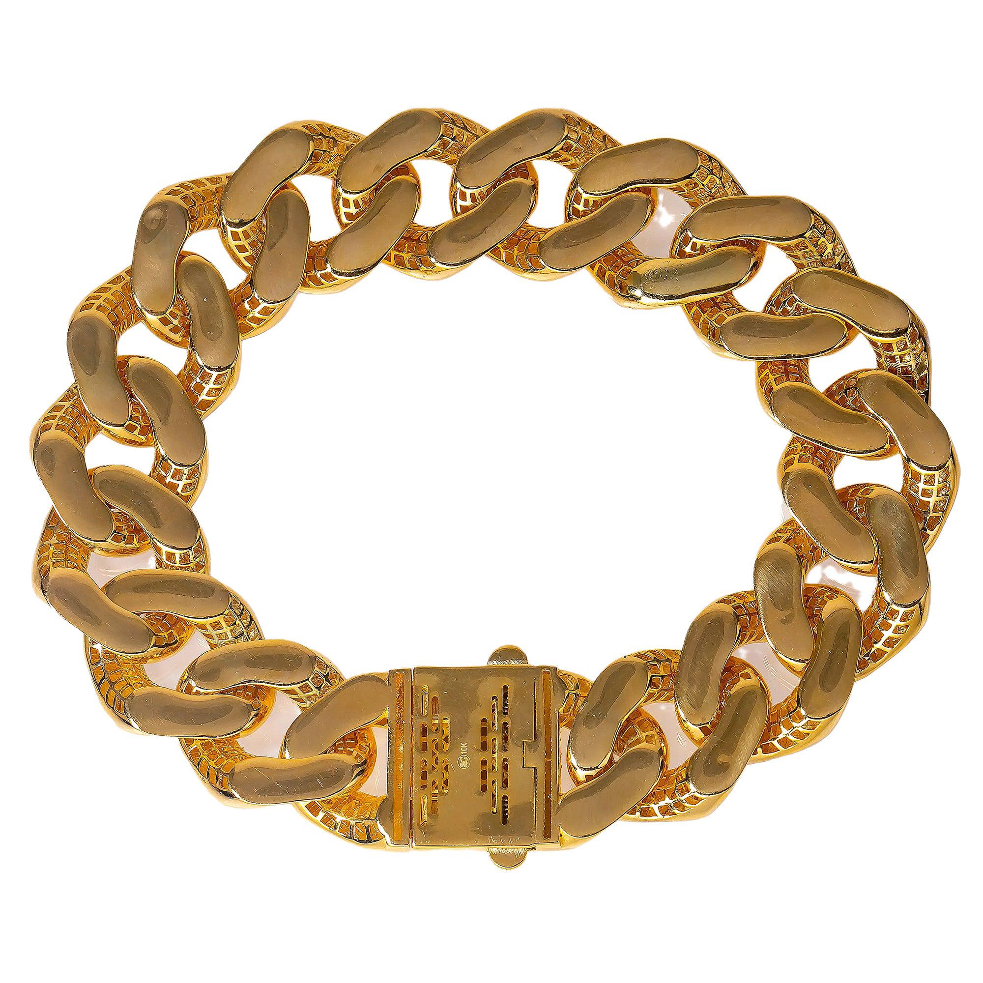 10K YELLOW GOLD HOLLOW DIAMOND CUT CUBAN LINK BRACELET - Image 2