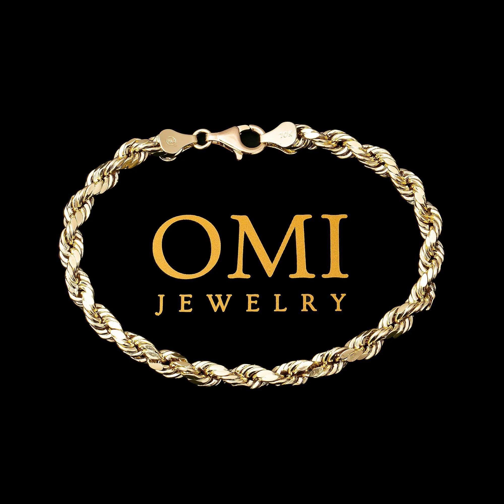 HOLLOW 5MM 10K YELLOW GOLD ROPE BRACELET - Image 2