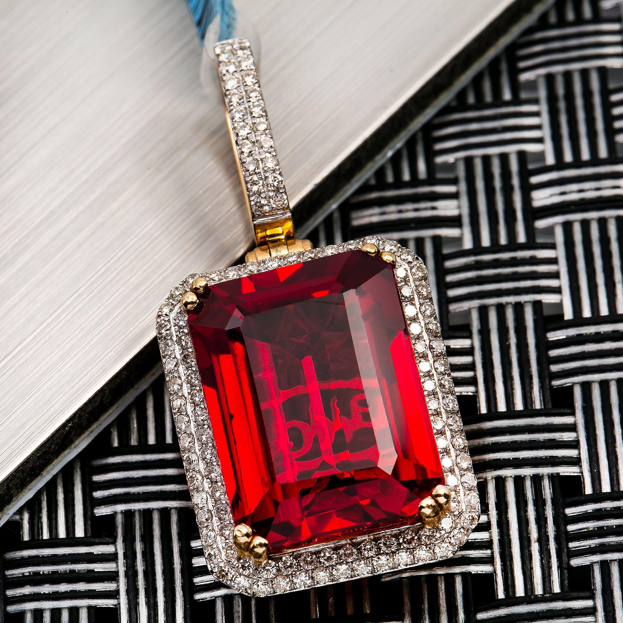 10K YELLOW GOLD RUBY PENDANT WITH 1.15 CT DIAMONDS - Image 2