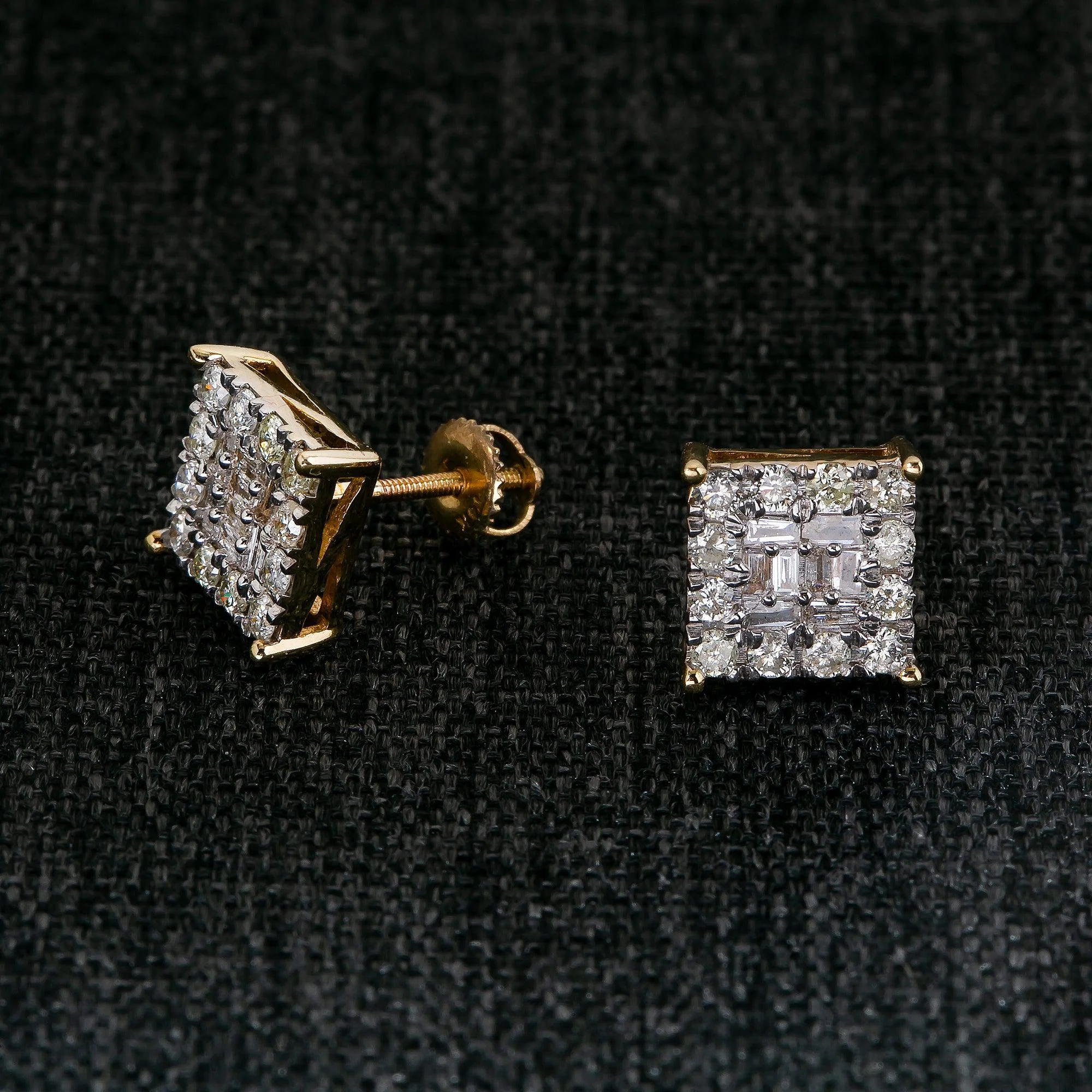 10K Yellow Gold Square Diamond Earrings 0.30 CT - Image 4