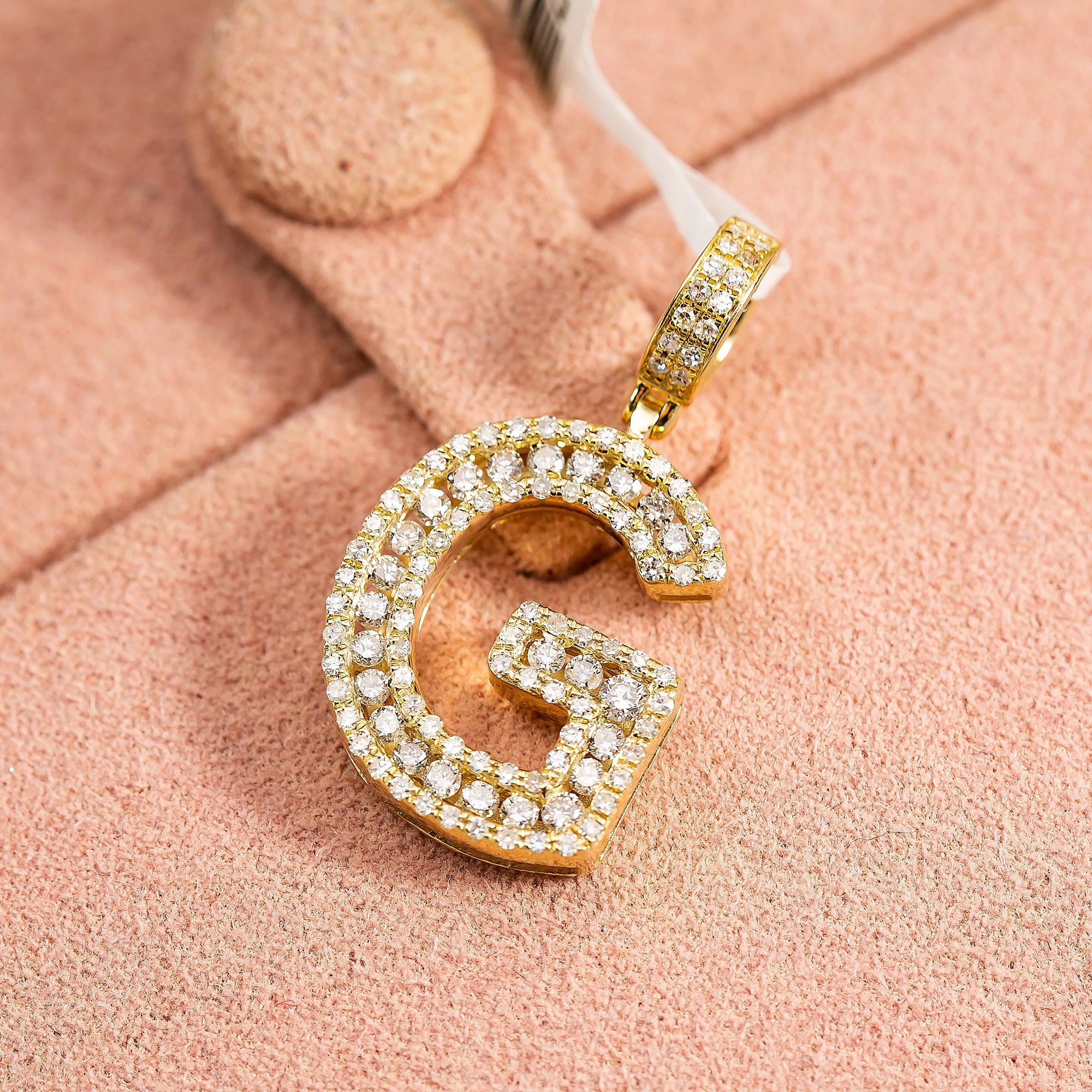 10K YELLOW GOLD UNISEX LETTER G PENDANT WITH 0.69 CT DIAMONDS - Image 2