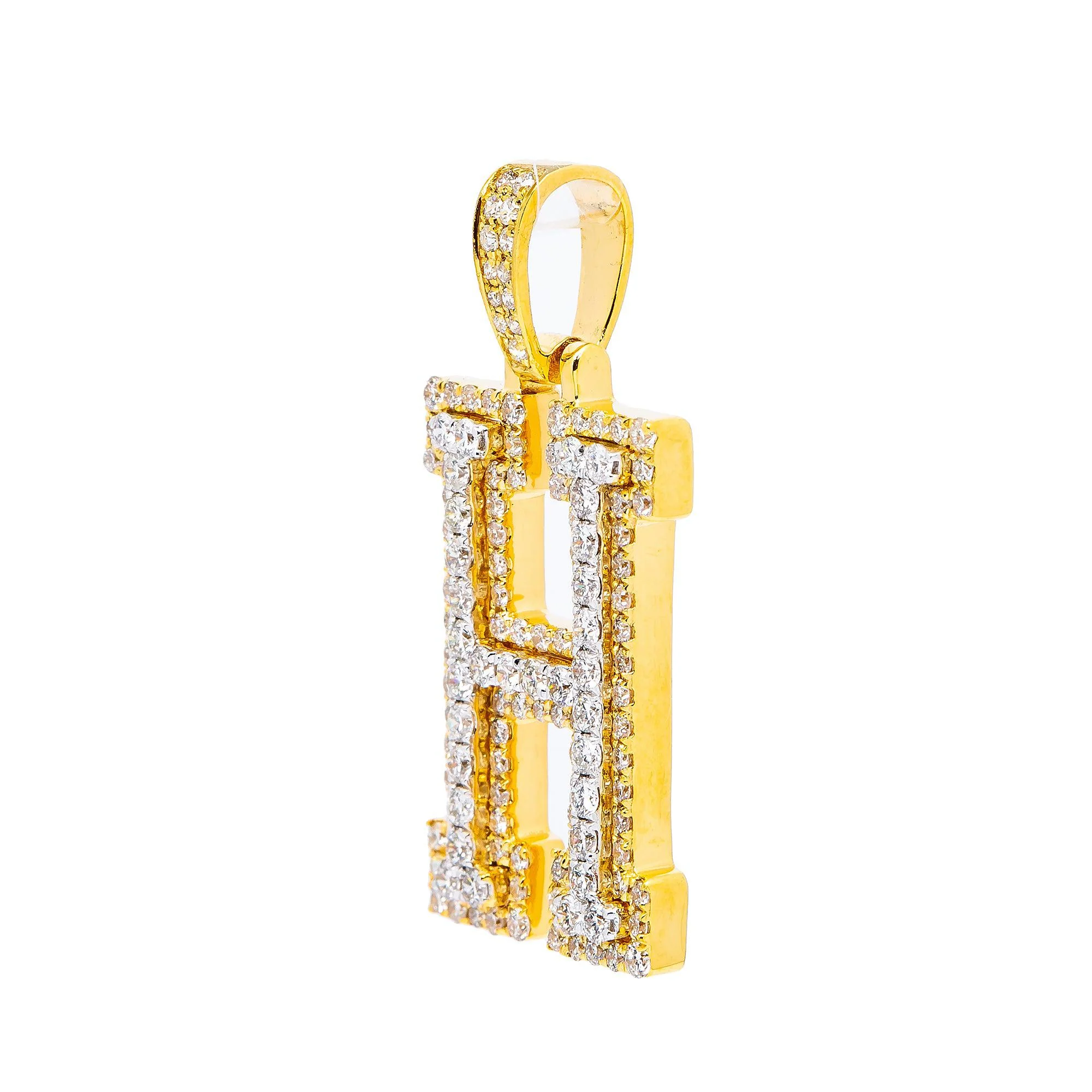 10K YELLOW GOLD UNISEX LETTER H PENDANT WITH 1.0 CT DIAMONDS - Image 3