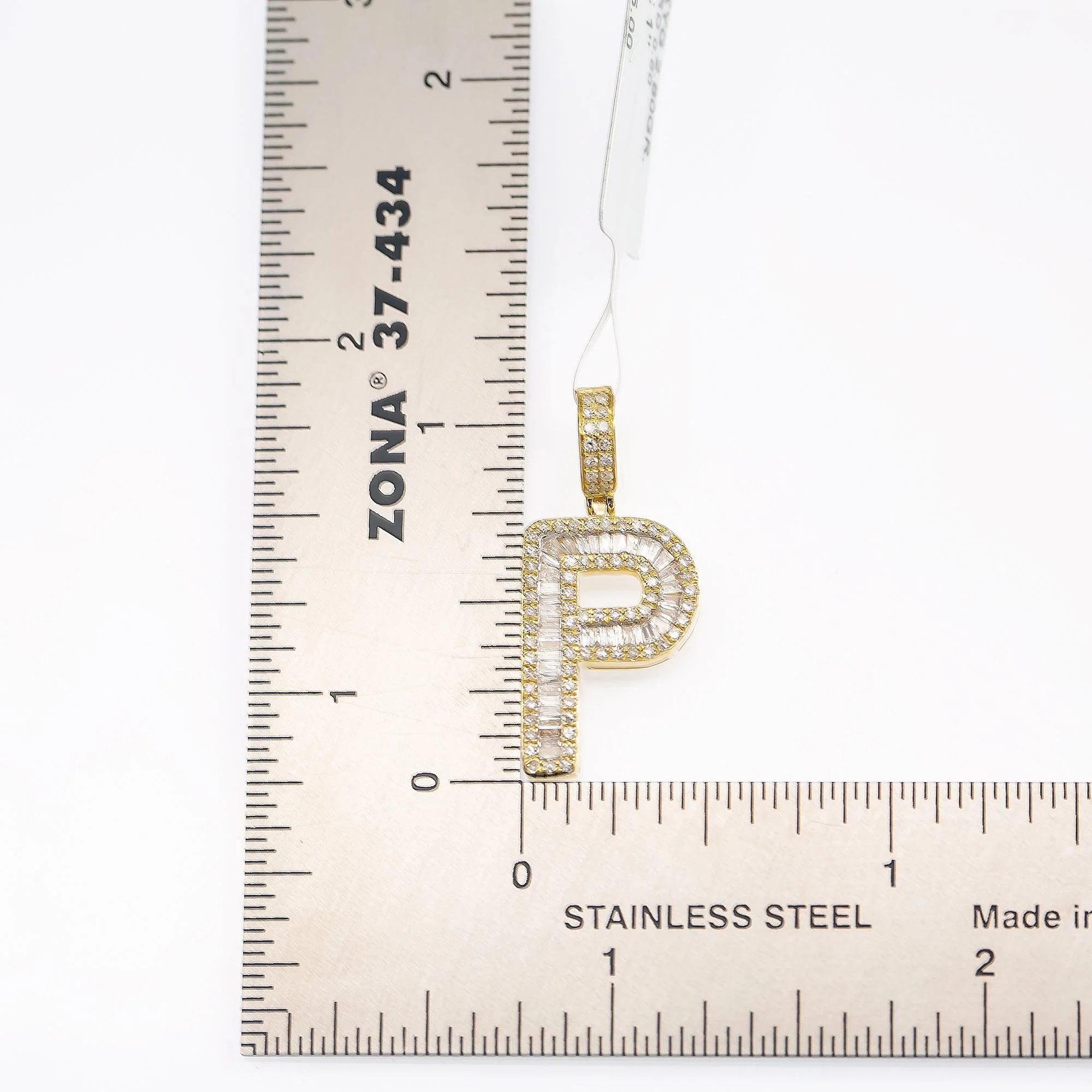 10K YELLOW GOLD UNISEX LETTER P PENDANT WITH 0.60 CT DIAMONDS - Image 4