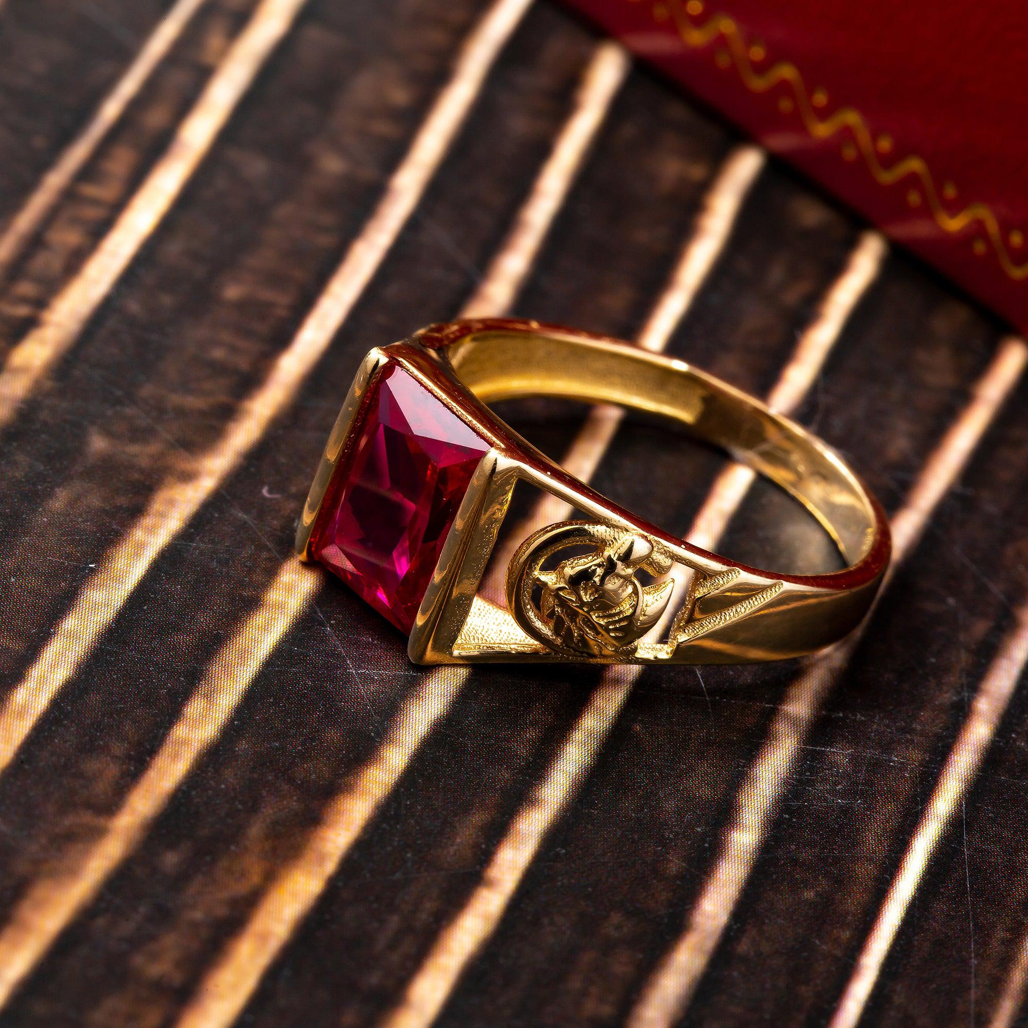 10K YELLOW GOLD RED GEMSTONE RING - Image 4