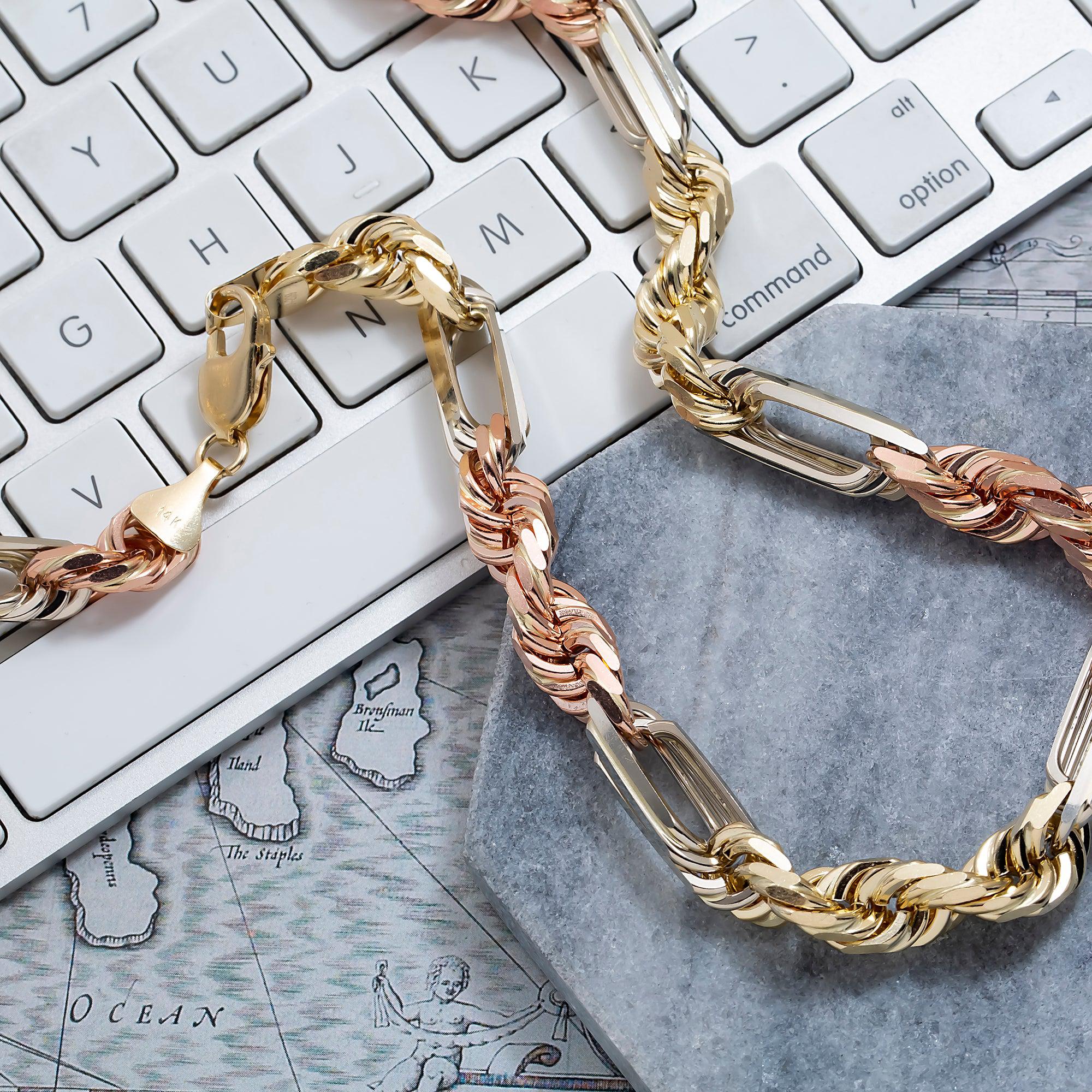 14K GOLD 7MM SOLID TRICOLOR MILANO CHAIN - Image 4