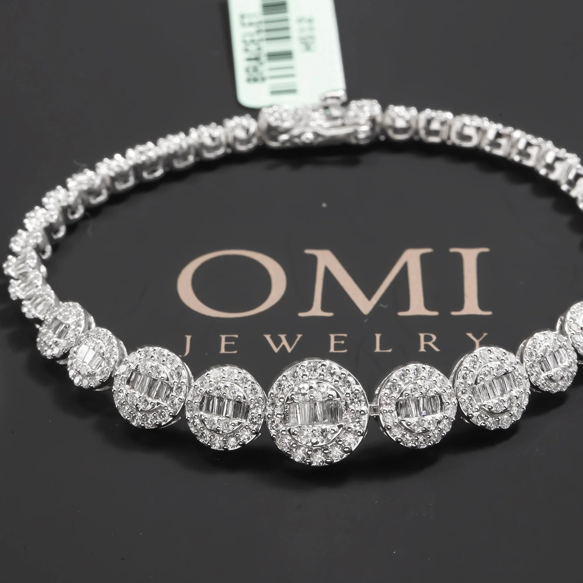 14K GOLD BAGUETTE AND ROUND DIAMONDS CIRCLE SHAPE BRACELET 3.25 CT - Image 4