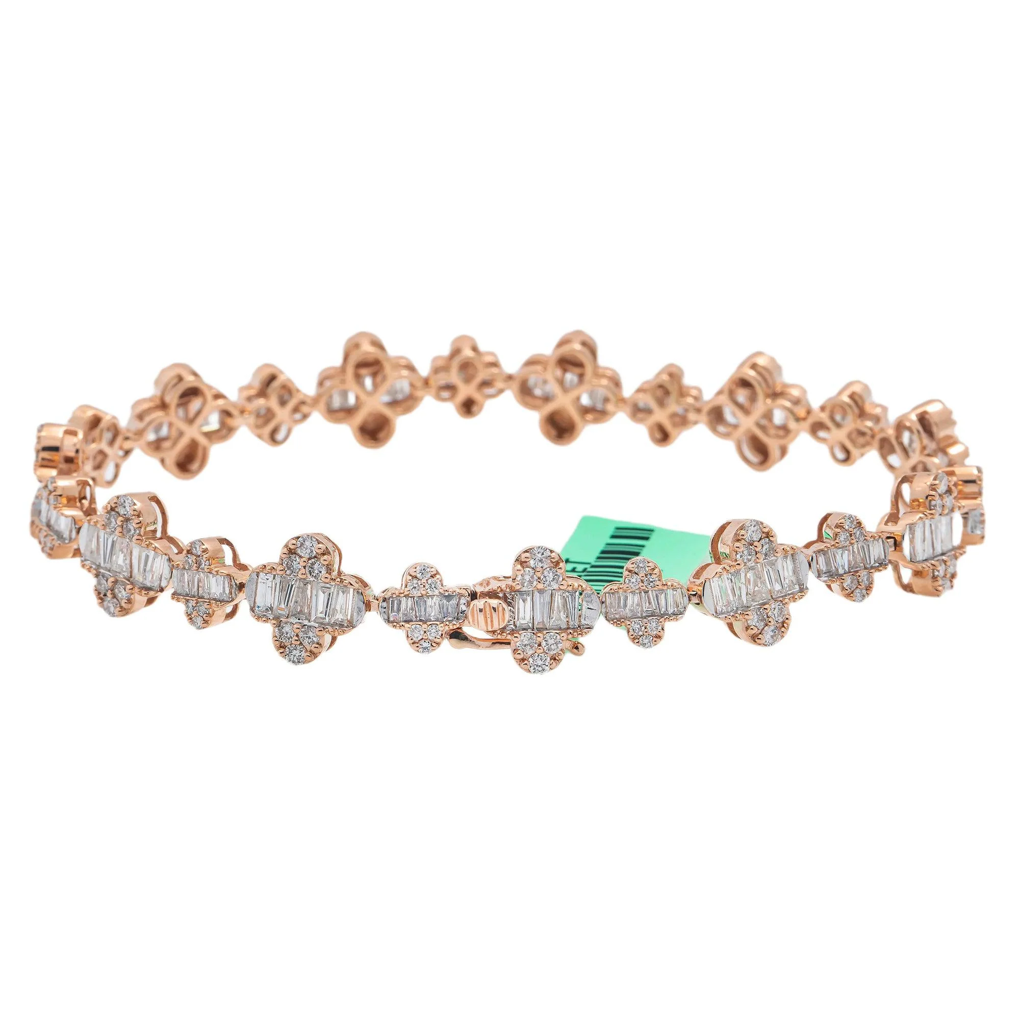 14K GOLD BAGUETTE AND ROUND DIAMONDS CLOVER BRACELET 4.90 CT - Image 3