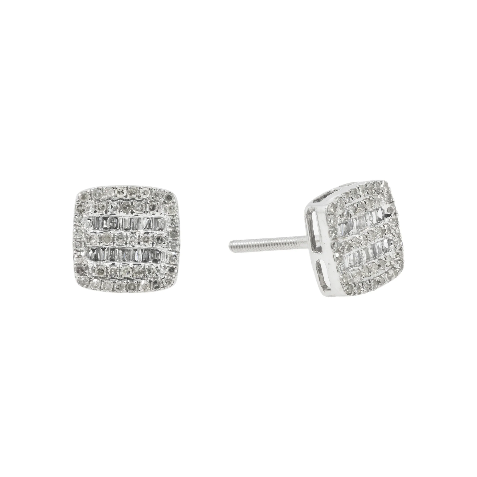 14K GOLD BAGUETTE AND ROUND DIAMOND CLUSTER EARRINGS 0.42 CTW - Image 3