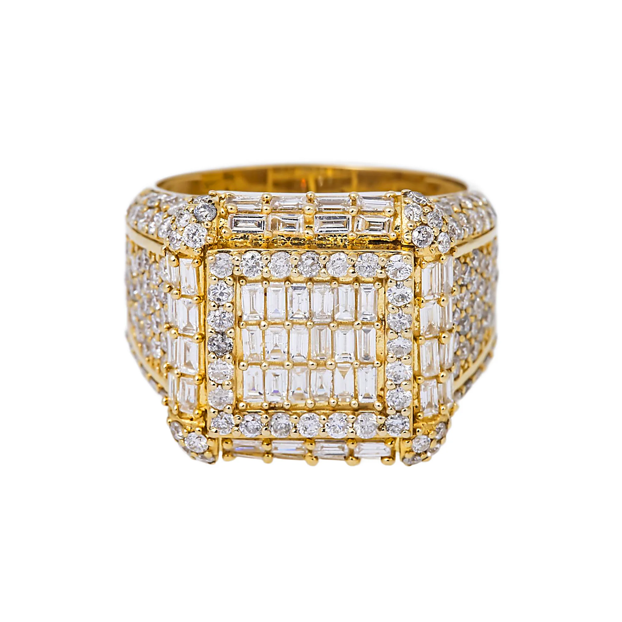 14K GOLD BAGUETTE AND ROUND DIAMOND CLUSTER STATEMENT RING 3.52 CTW