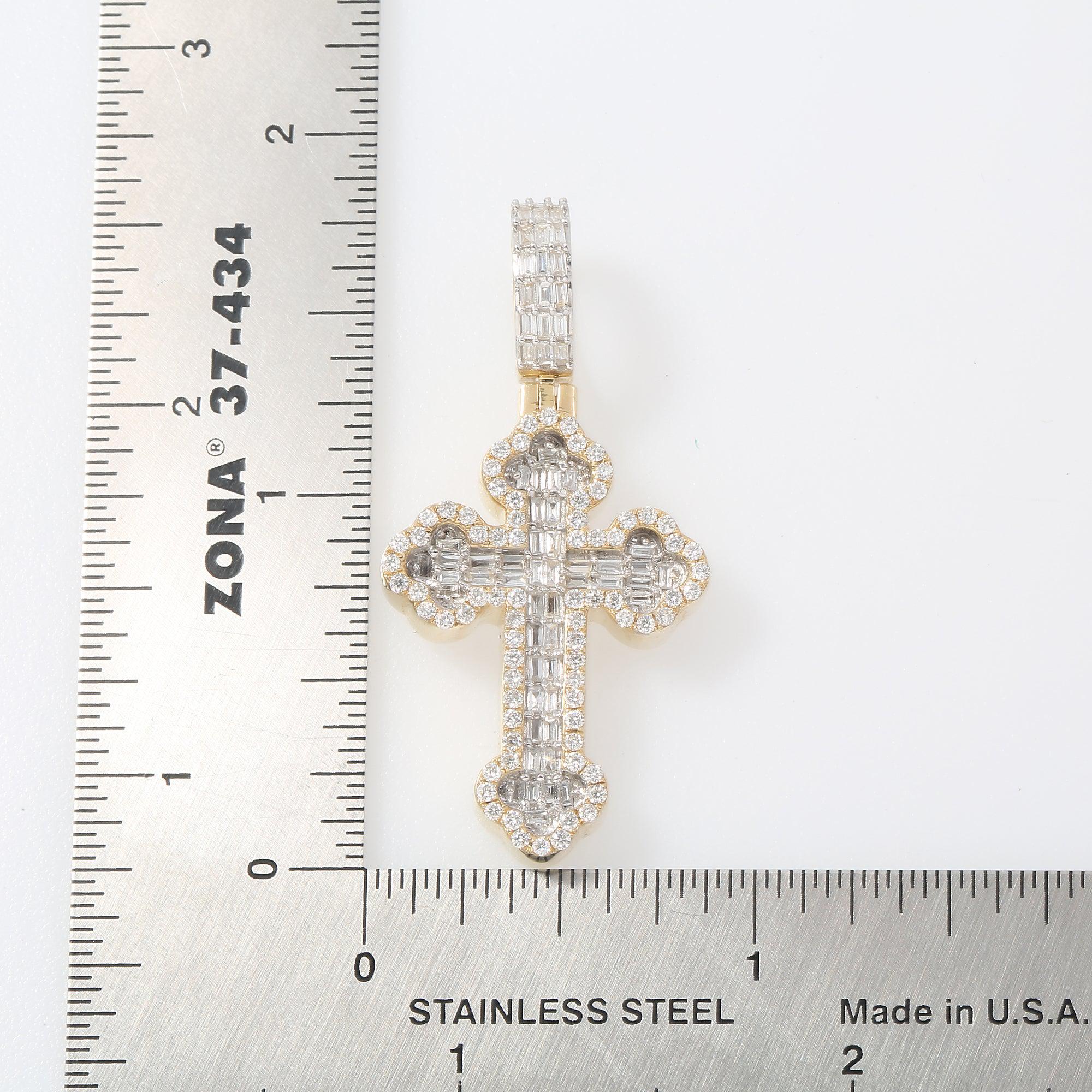 14K GOLD BAGUETTE AND ROUND DIAMOND CROSS PENDANT 1.25 CT - Image 4