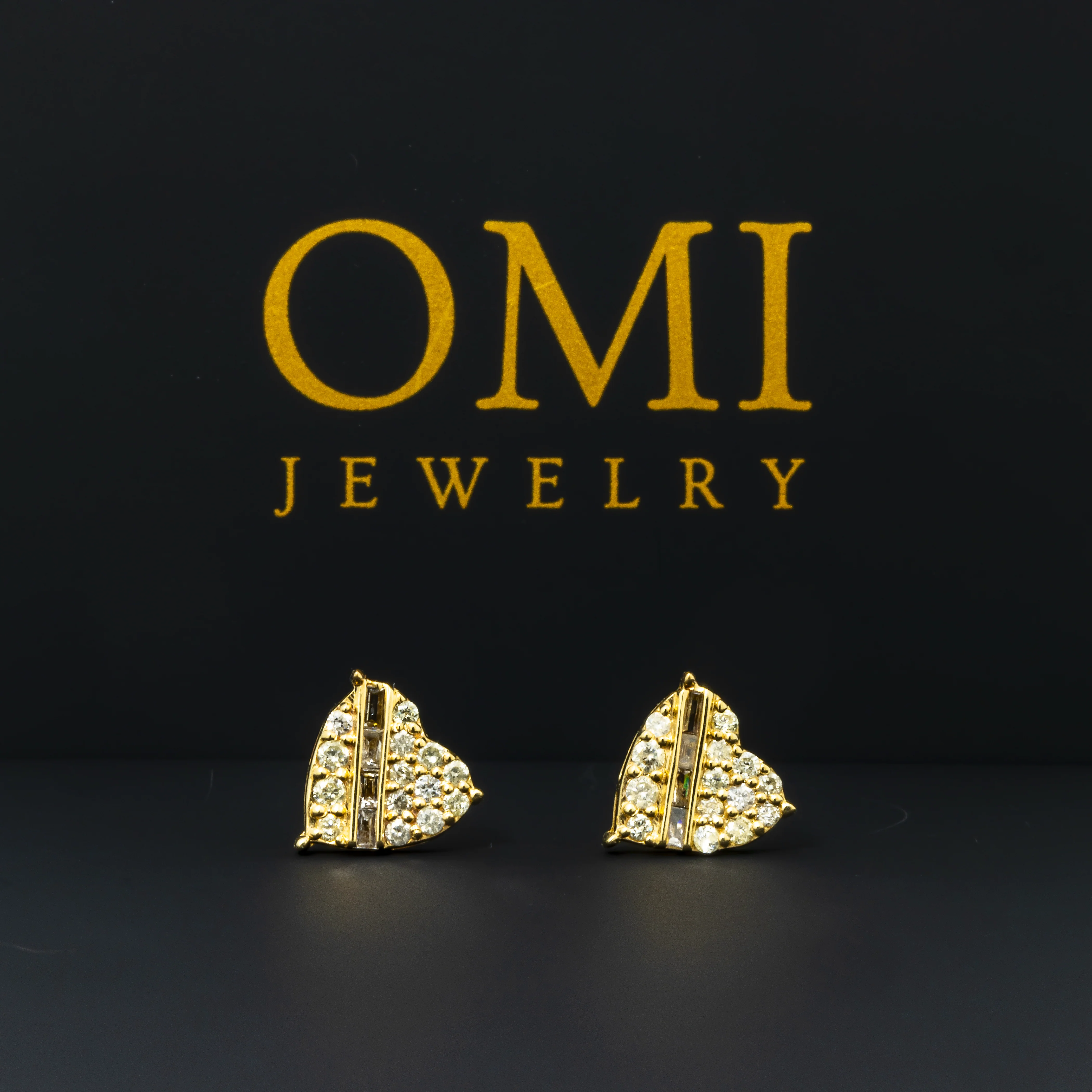 14K GOLD BAGUETTE AND ROUND DIAMOND HEART EARRINGS 0.41 CTW - Image 3