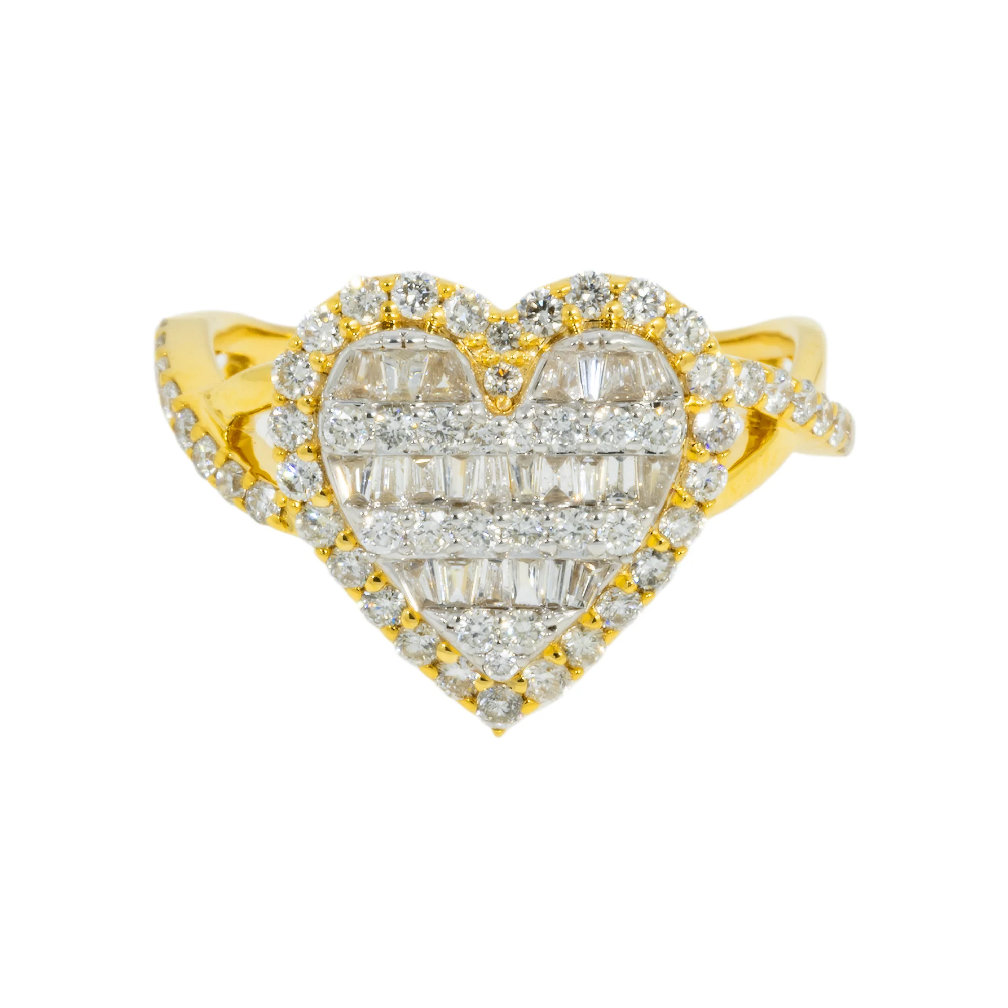 14K GOLD BAGUETTE AND ROUND DIAMOND HEART RING 0.92 CT - Image 5