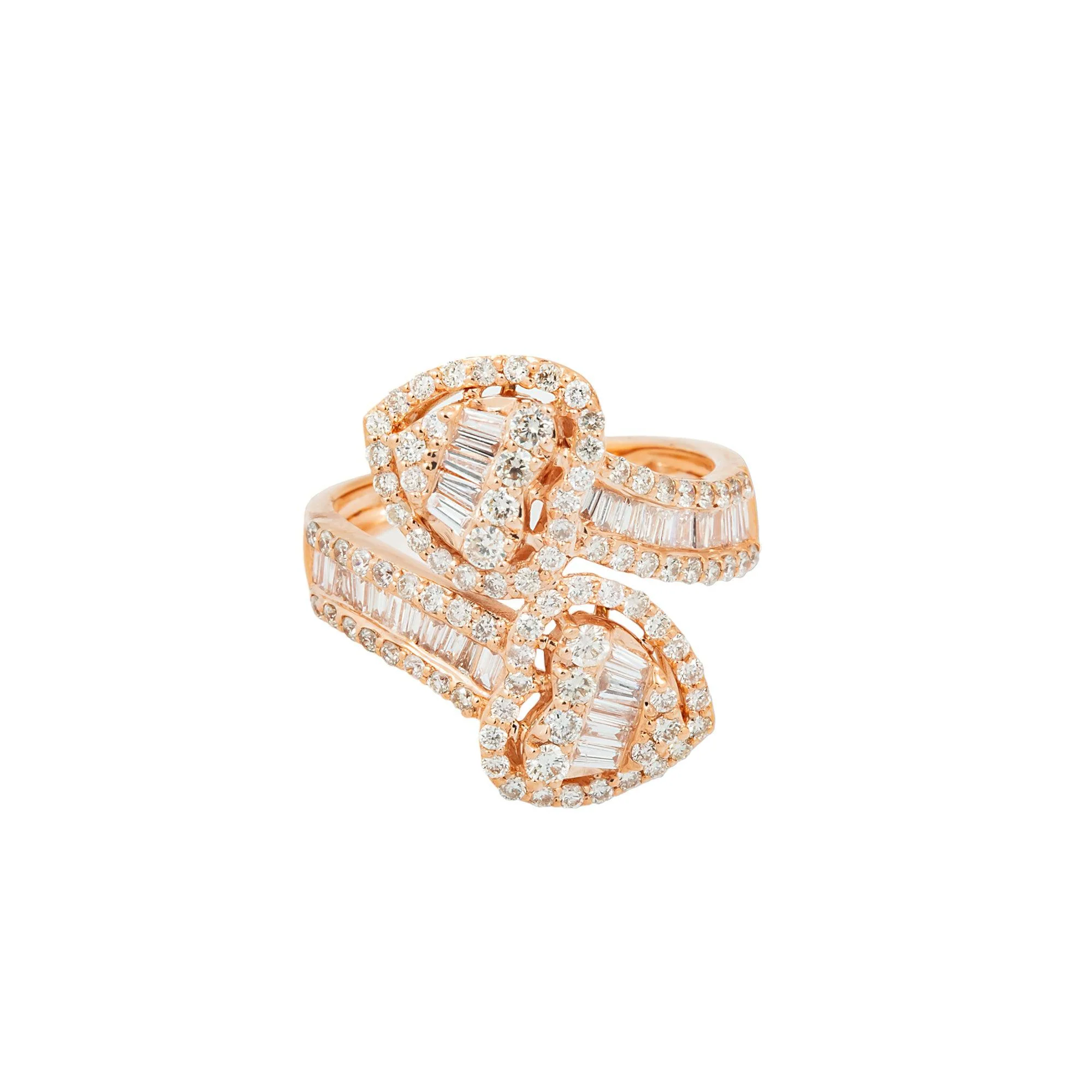 14K GOLD BAGUETTE AND ROUND DIAMOND HEART WRAP RING 1.70 CT - Image 5