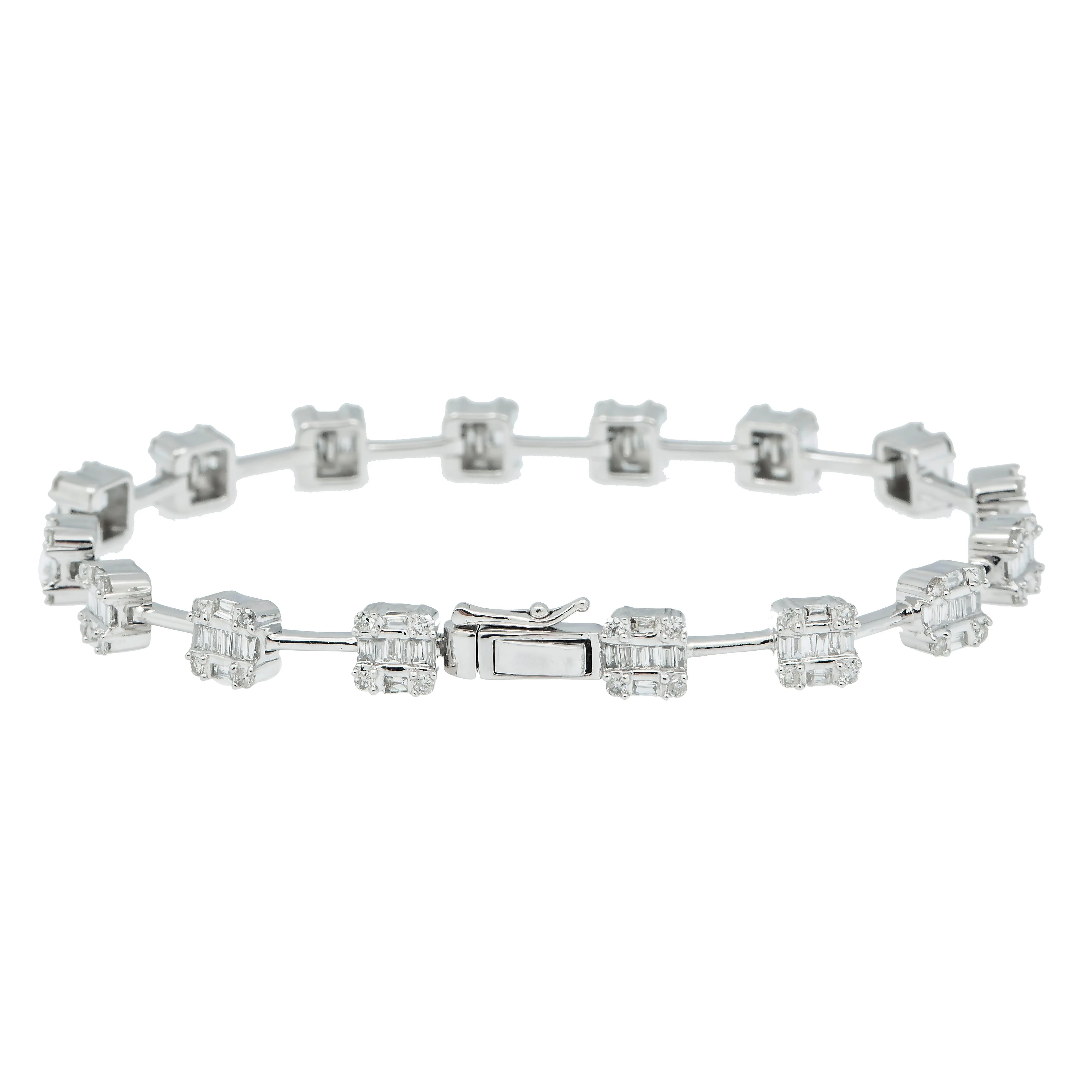 14K GOLD BAGUETTE AND ROUND DIAMONDS SQUARE BRACELET 2.19 CT - Image 3