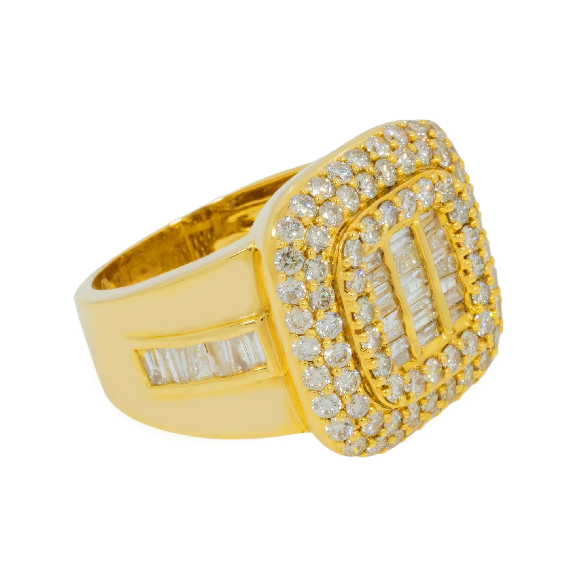 14K GOLD BAGUETTE AND ROUND DIAMOND STATEMENT RING 3.98 CT - Image 3
