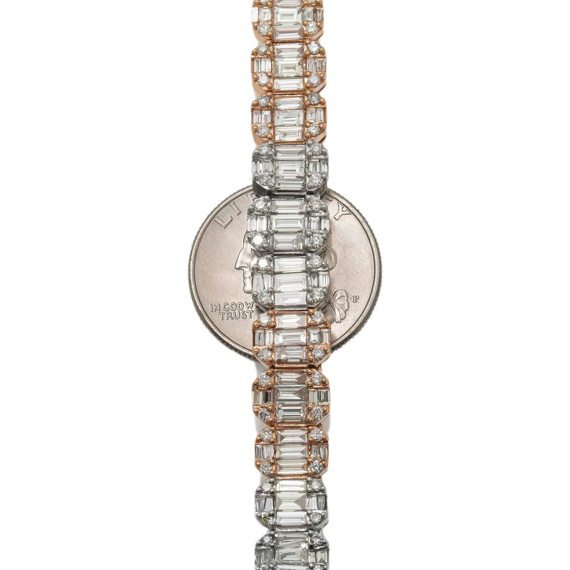 14K GOLD BAGUETTE AND ROUND DIAMOND TWO TONE CHAIN 25.05 CT - Image 3