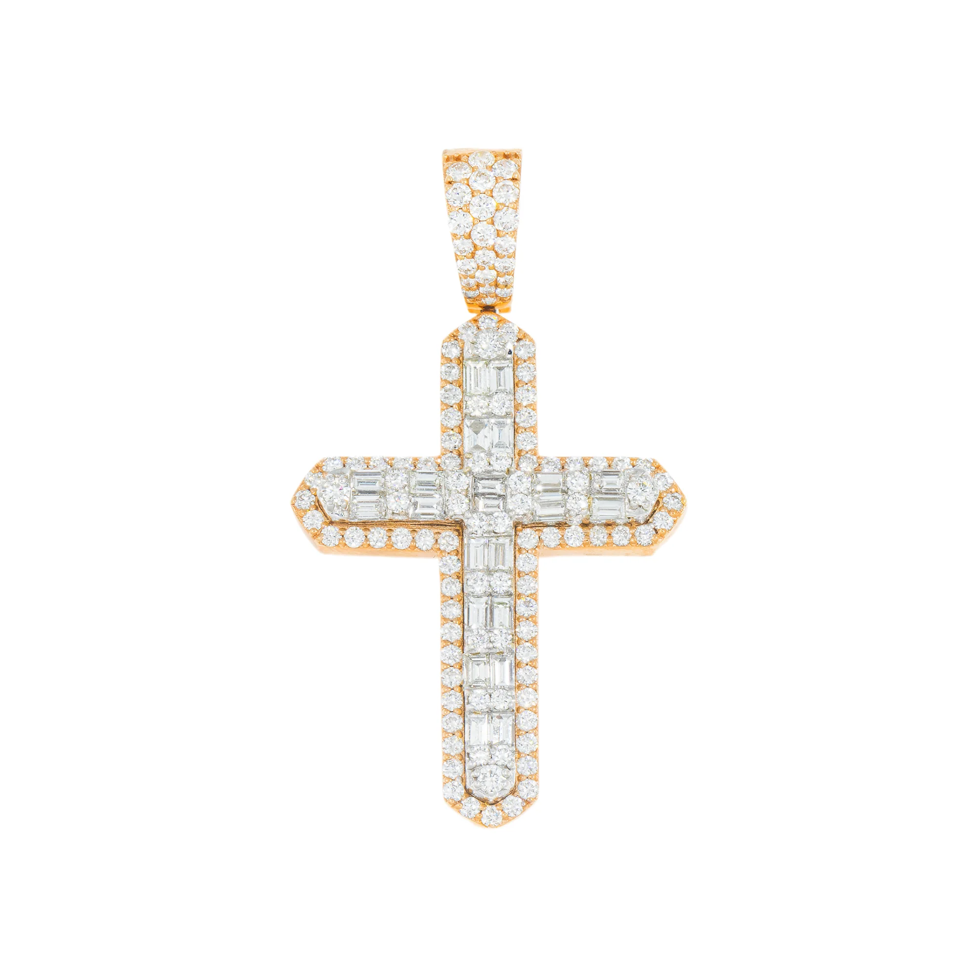 14K GOLD BAGUETTE DIAMOND 3D CROSS PENDANT 3.20 CT - Image 4