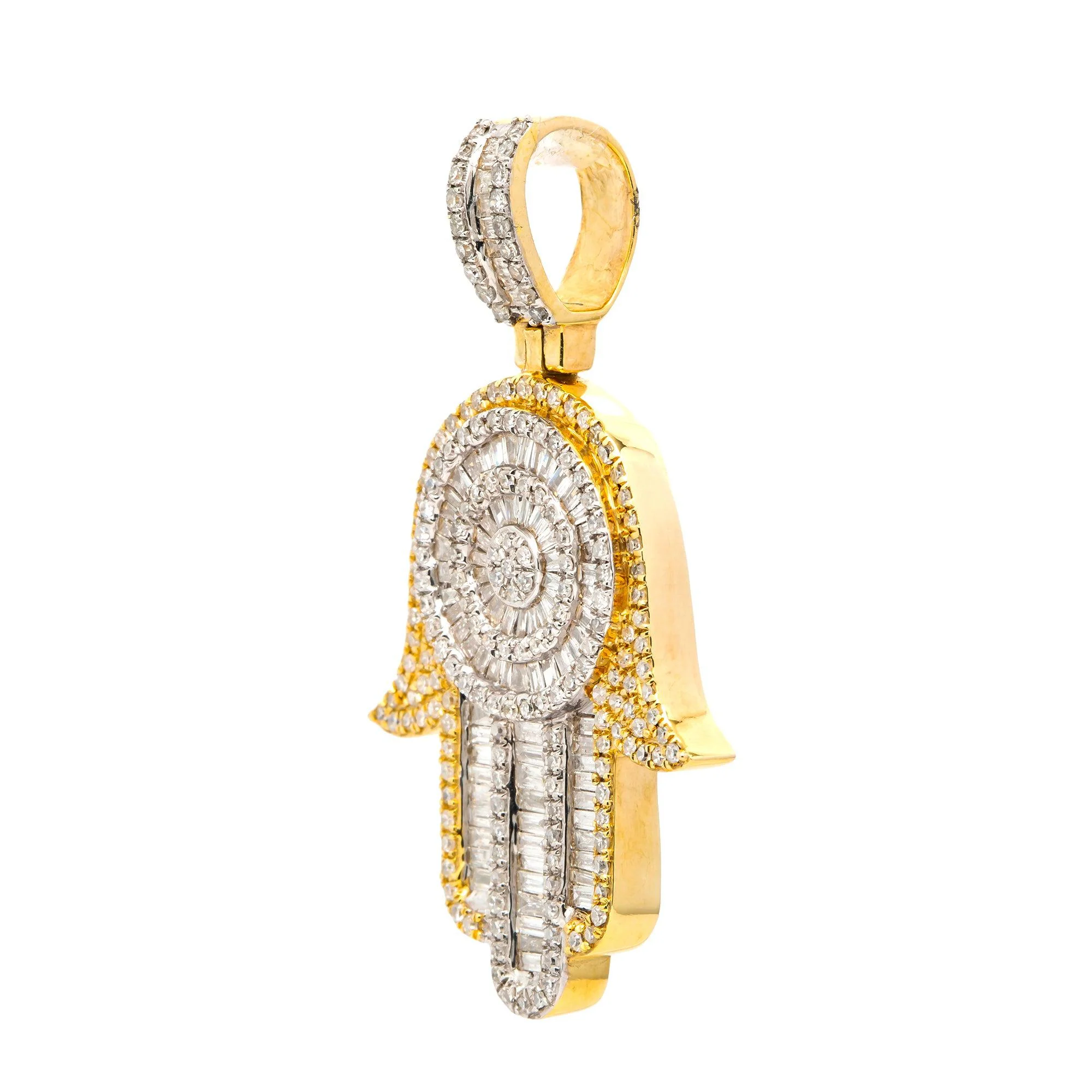 14K GOLD BAGUETTE DIAMOND HAMSA PENDANT 1.20 CT - Image 2