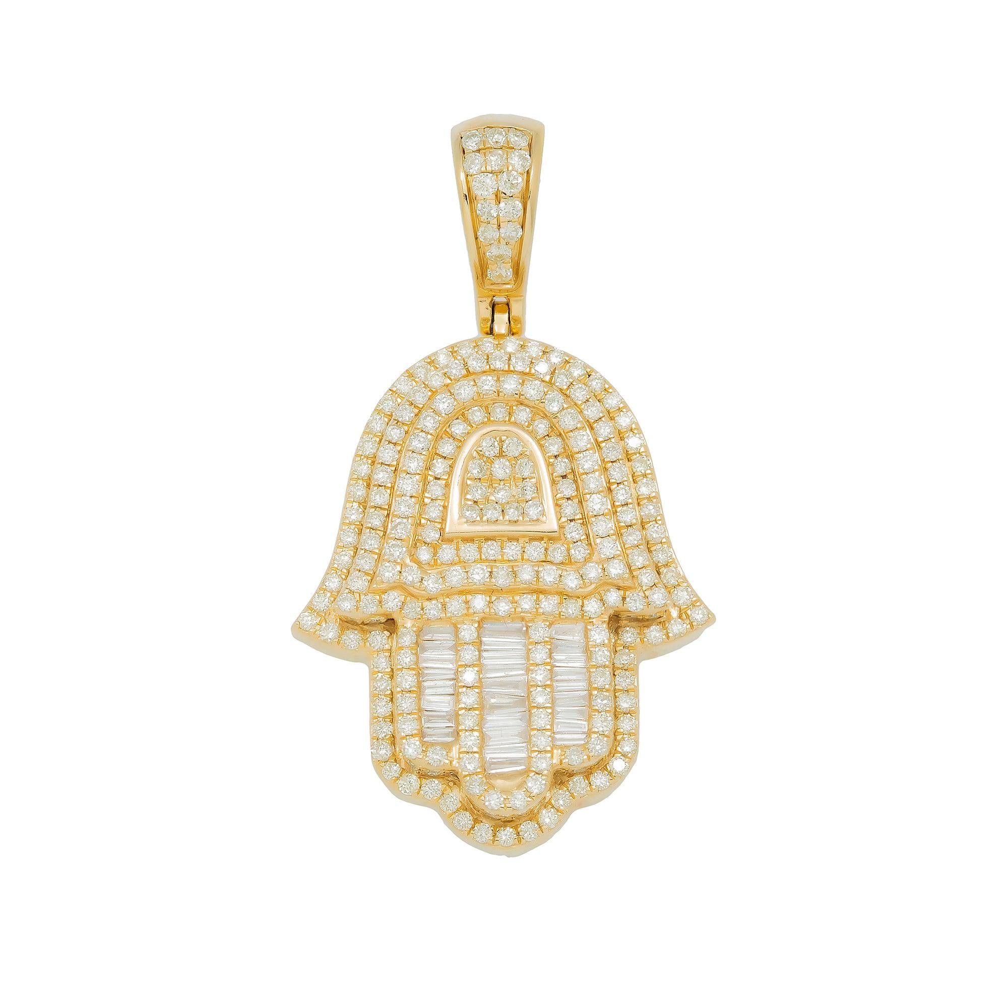 14K GOLD BAGUETTE DIAMOND HAMSA PENDANT 2.65 CT - Image 4