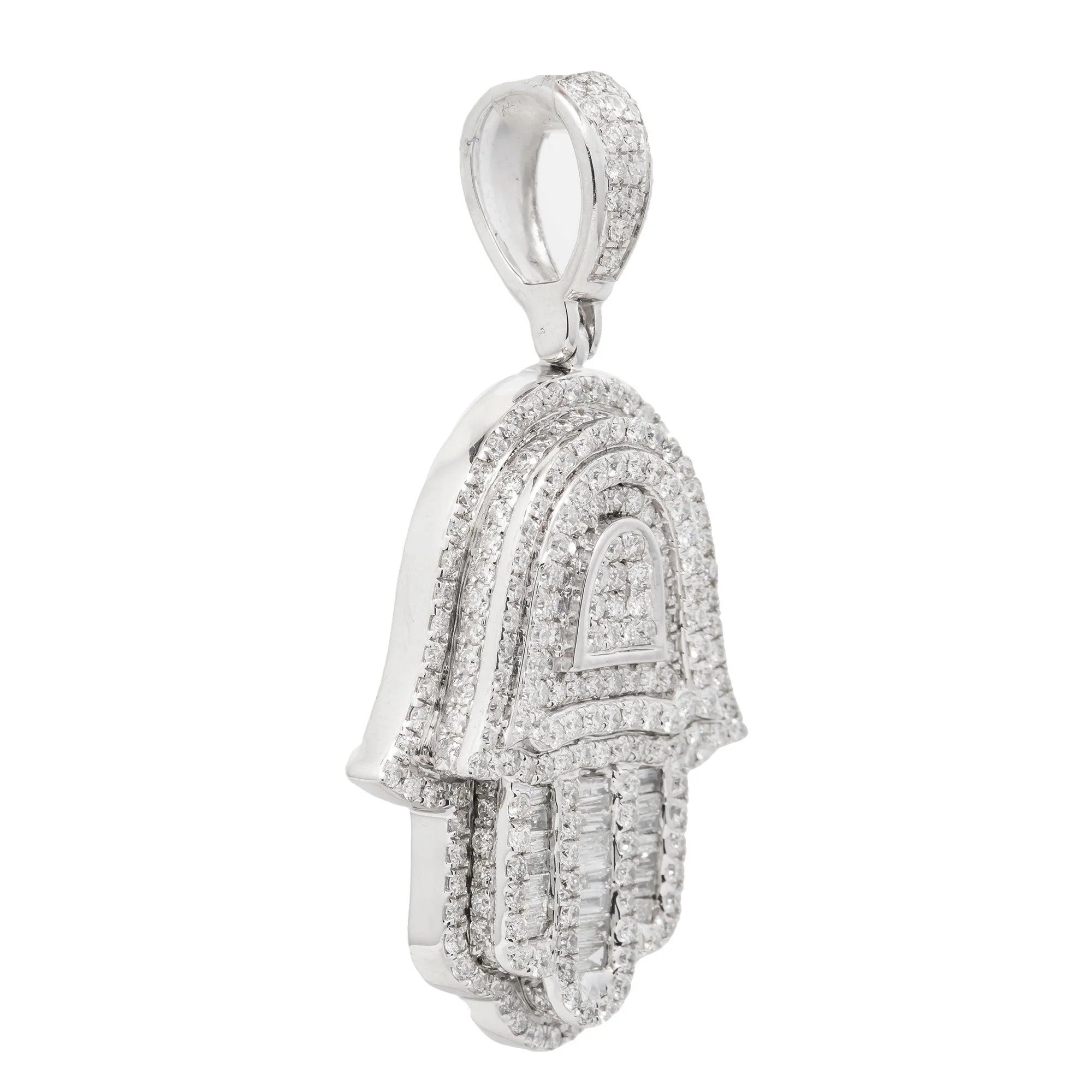 14K GOLD BAGUETTE DIAMOND HAMSA PENDANT 2.65 CT - Image 2