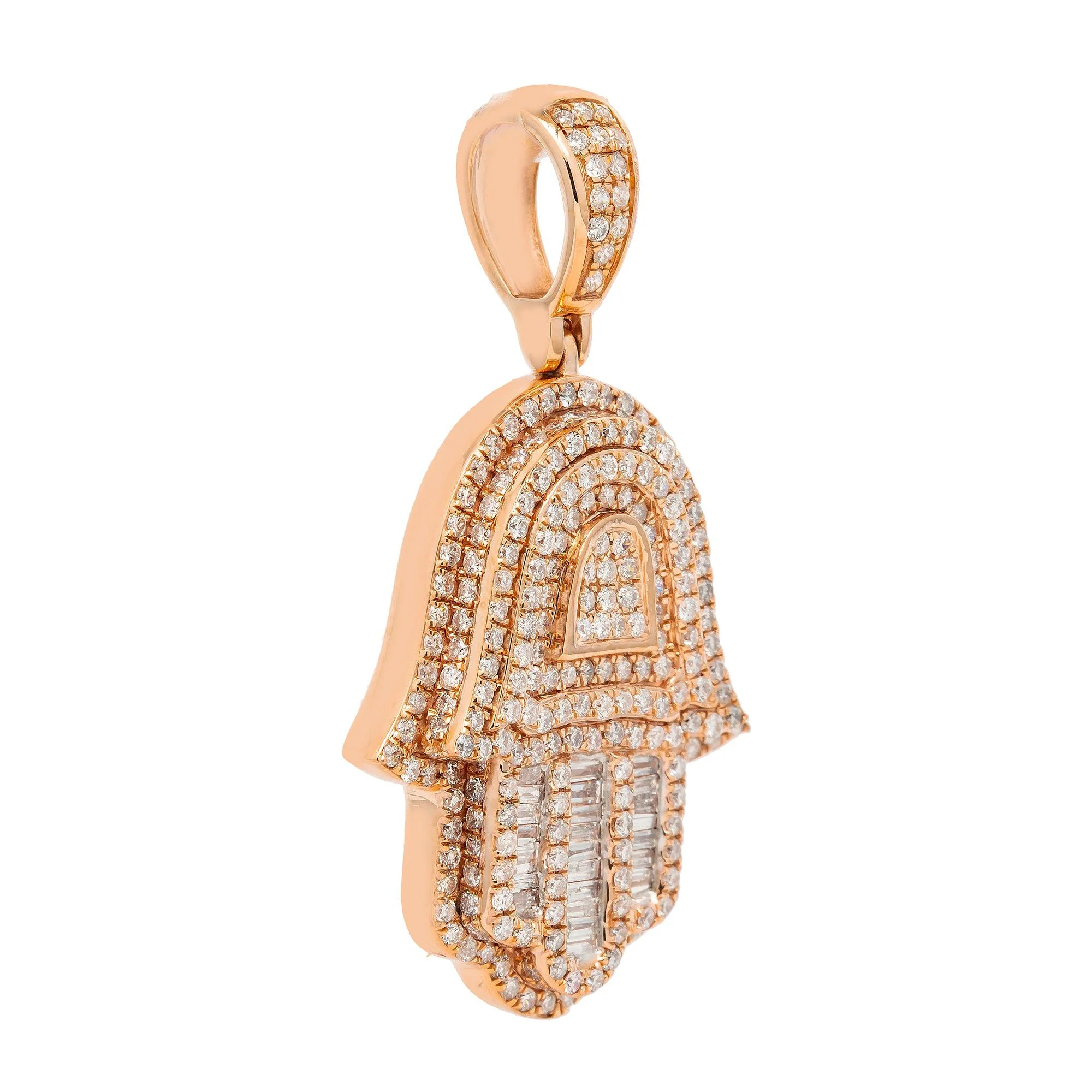 14K GOLD BAGUETTE DIAMOND HAMSA PENDANT 2.65 CT - Image 6