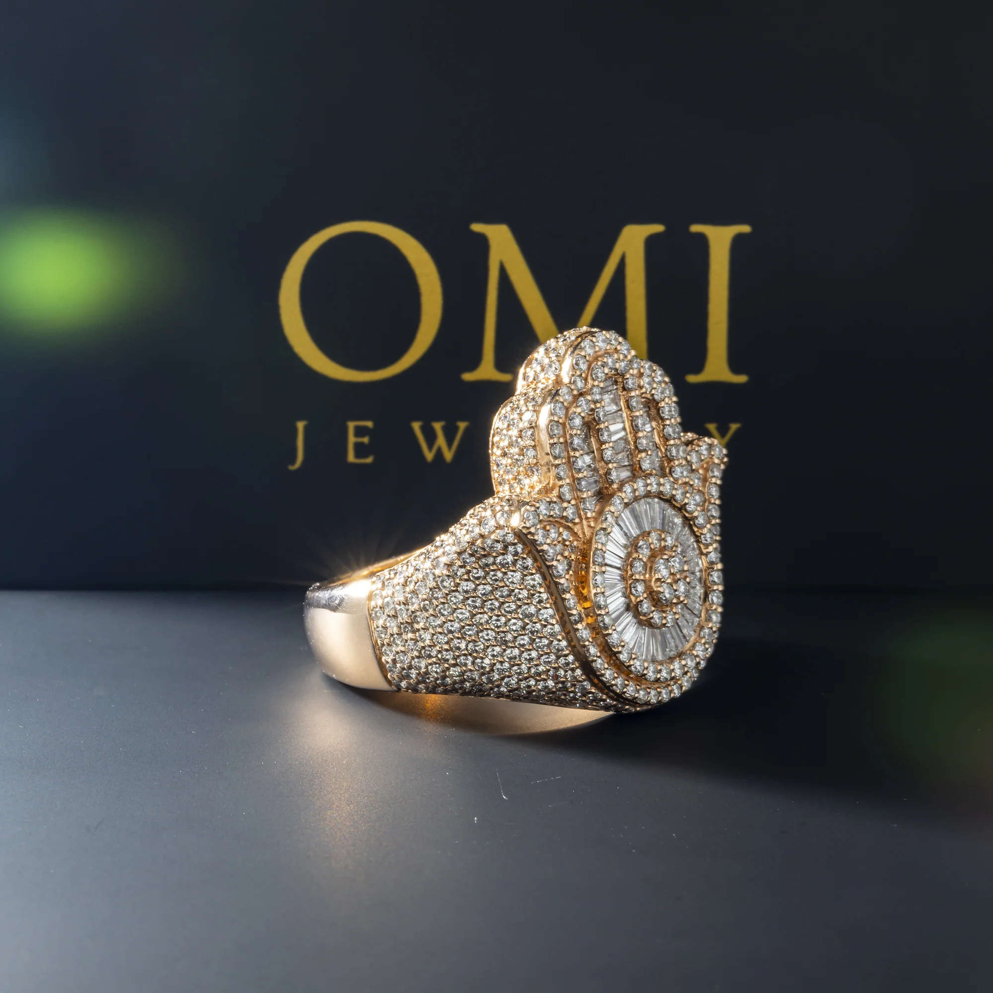 14K GOLD BAGUETTE DIAMOND HAMSA RING 4.00 CTW - Image 4