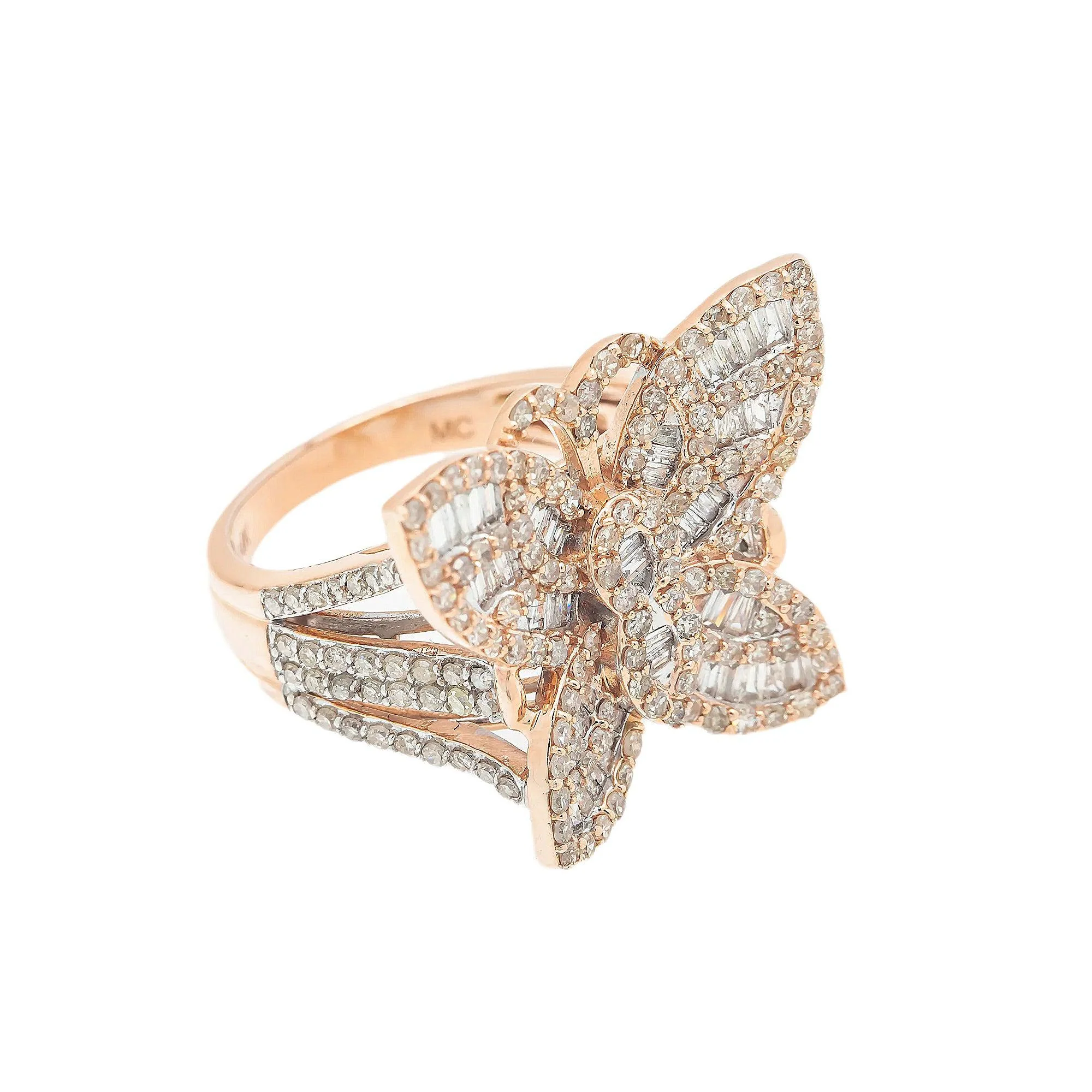 14K GOLD BAGUETTE DIAMOND LADIES BUTTERFLY RING - Image 7