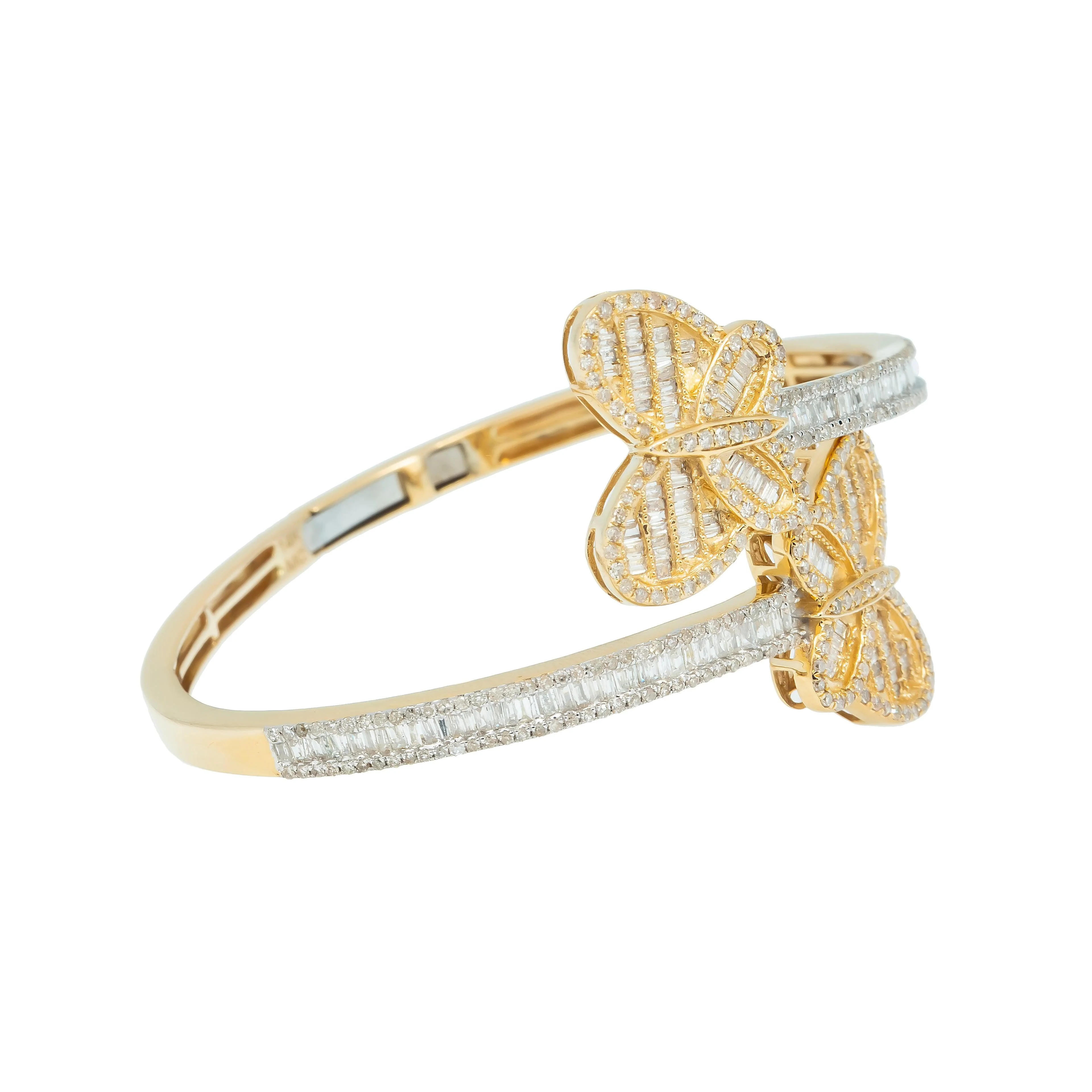 14K GOLD BAGUETTE DIAMONDS OPEN BUTTERFLY BANGLE 2.86 CT - Image 3