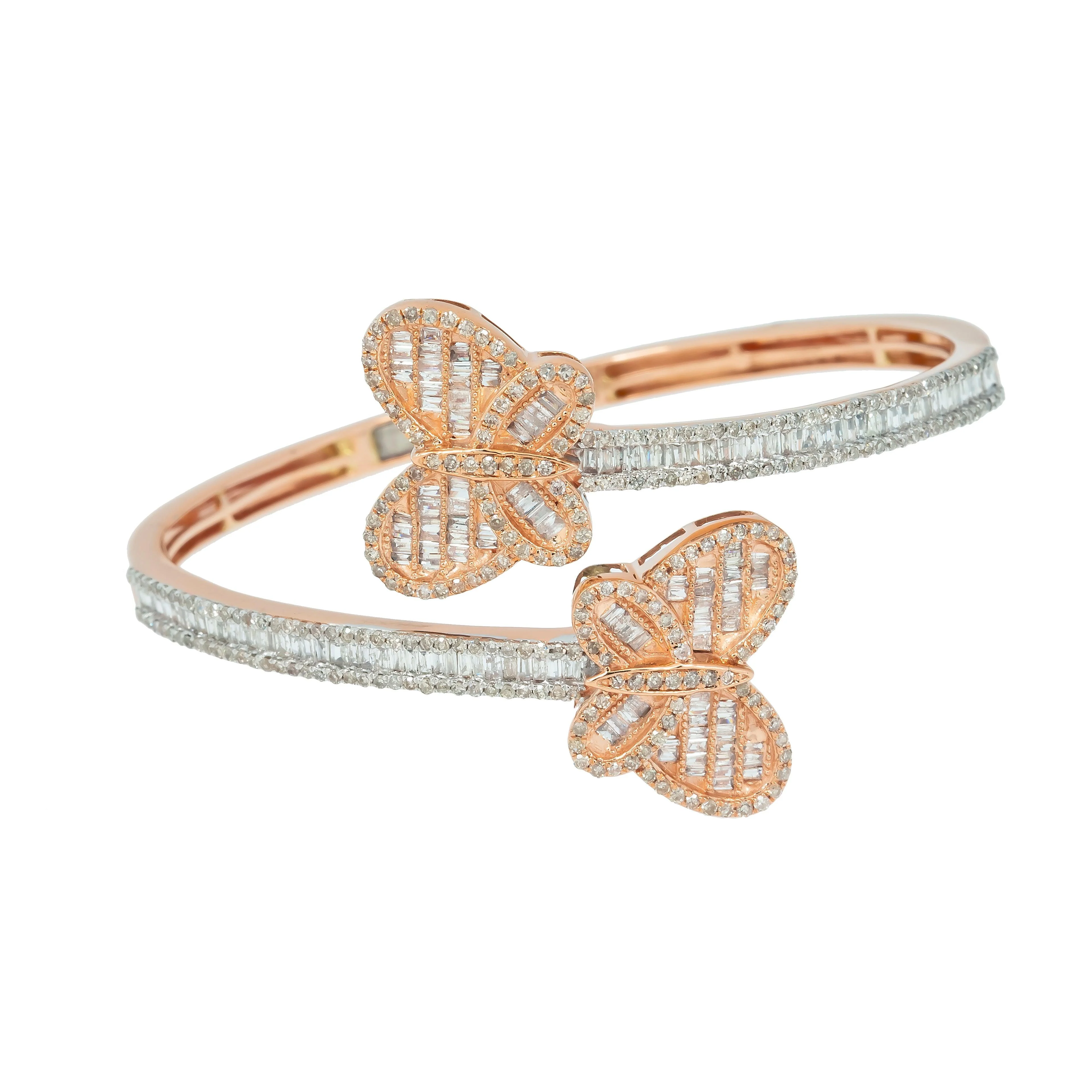 14K GOLD BAGUETTE DIAMONDS OPEN BUTTERFLY BANGLE 2.86 CT - Image 5