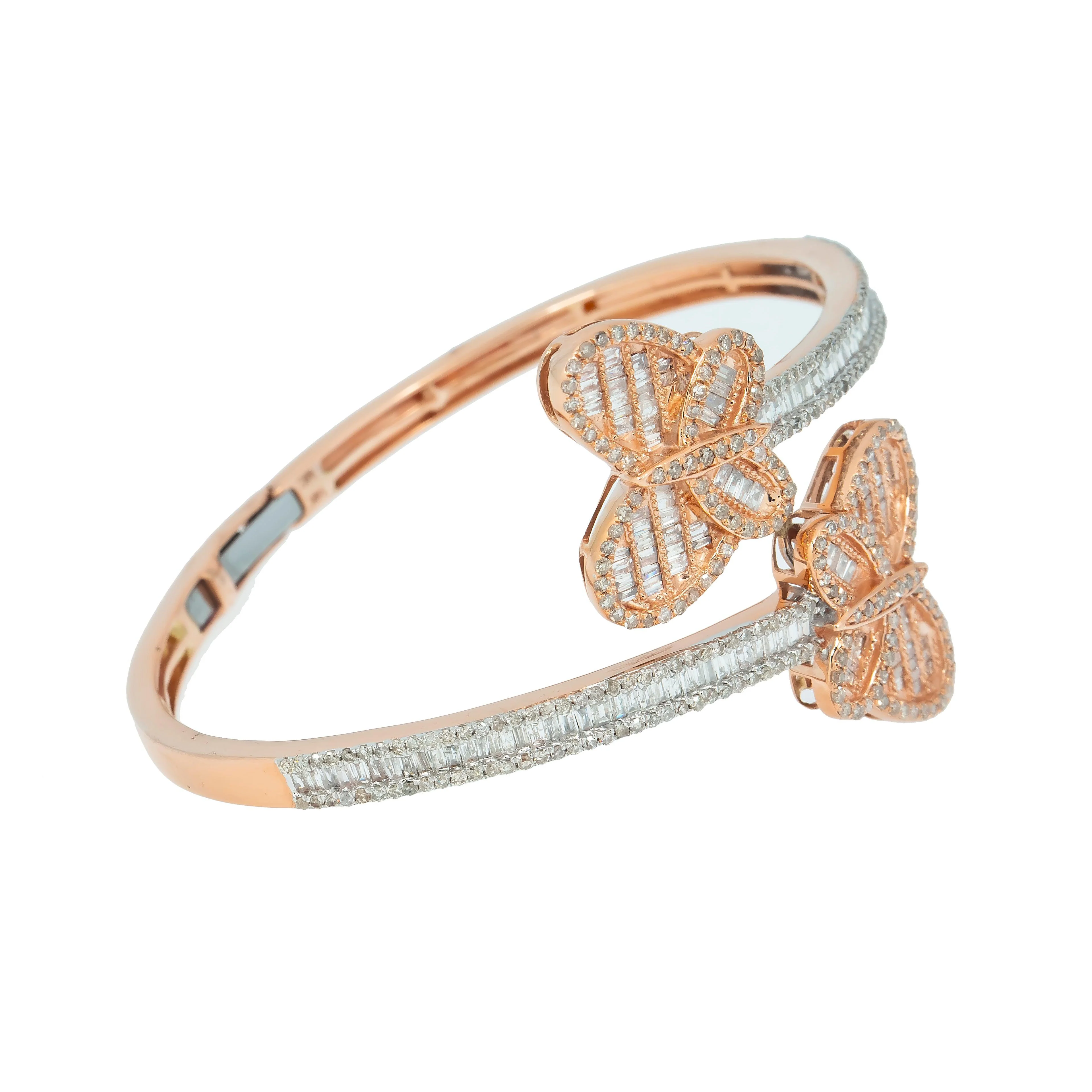 14K GOLD BAGUETTE DIAMONDS OPEN BUTTERFLY BANGLE 2.86 CT - Image 7