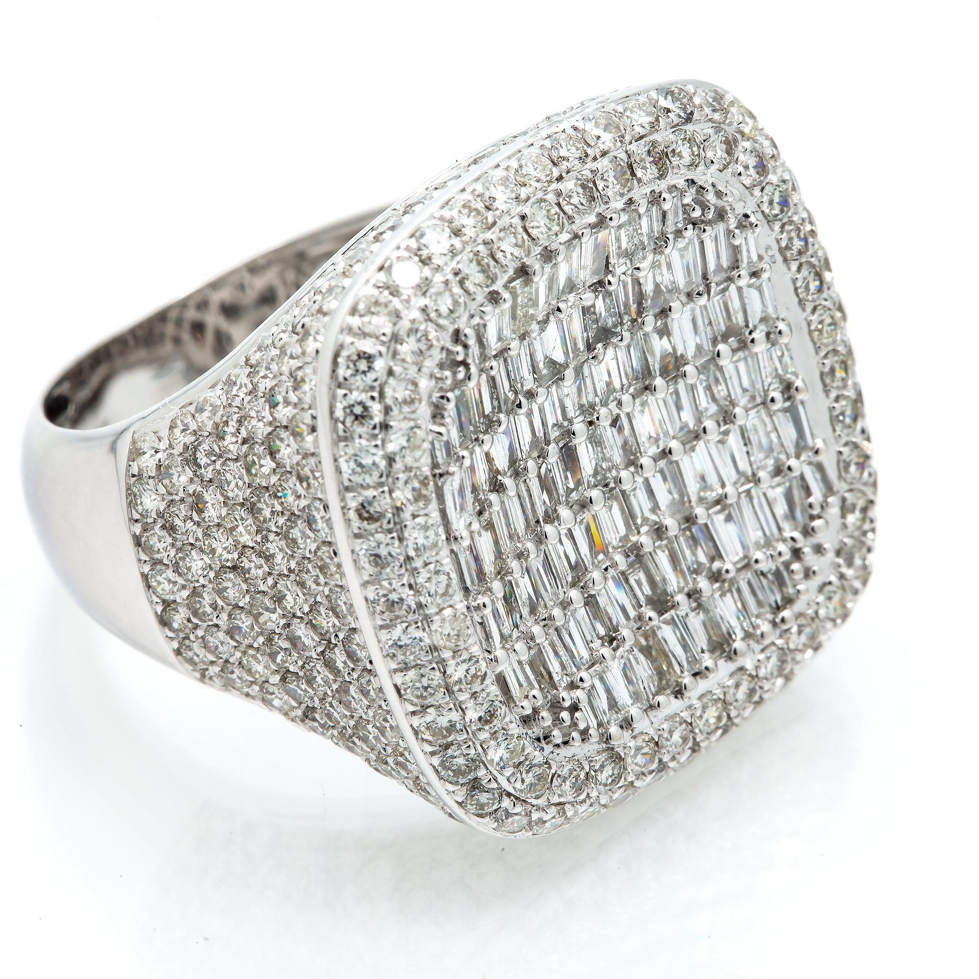 14K GOLD BAGUETTE DIAMOND SQUARE CONCAVE ROUNDED RING 5.35 CT - Image 2