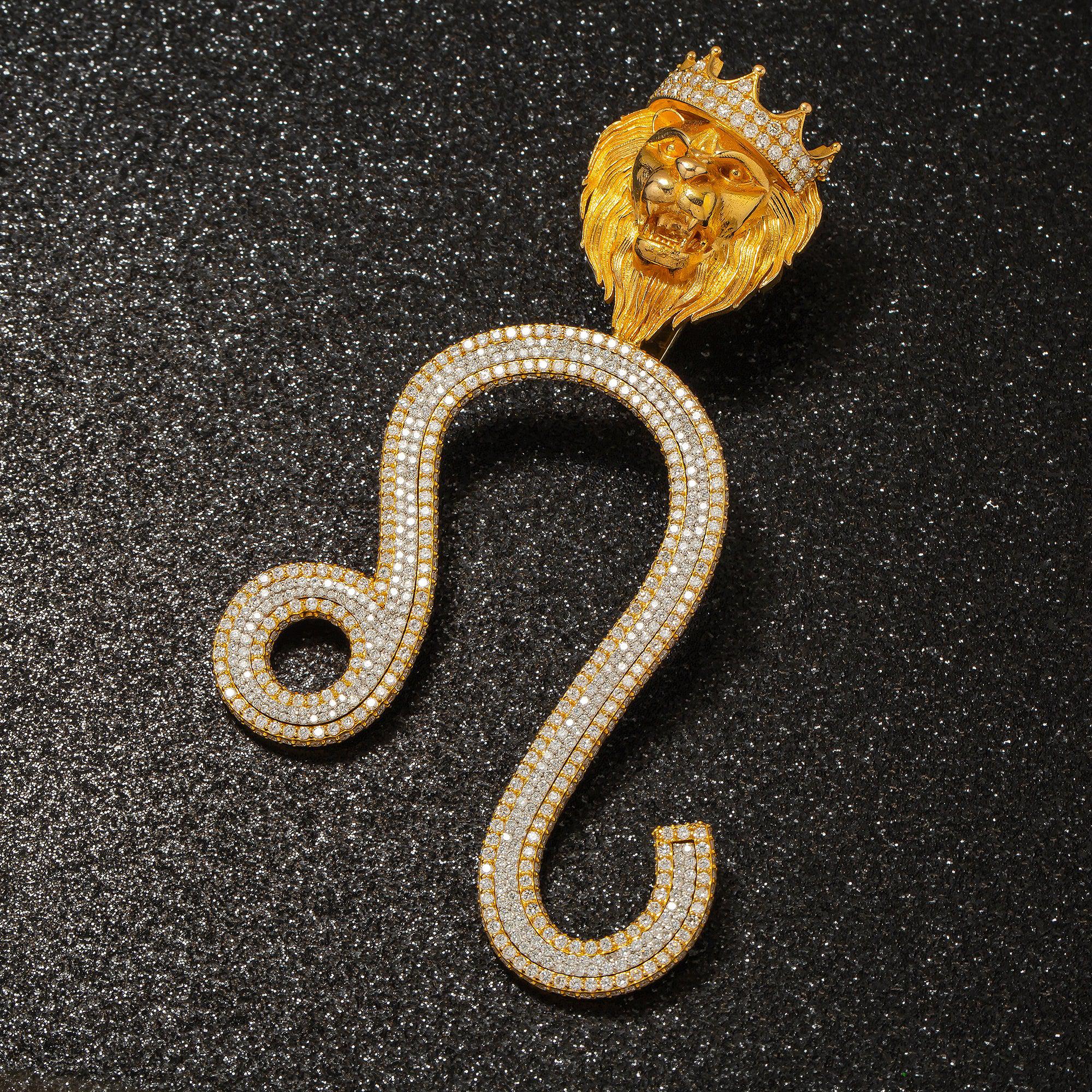 14K YELLOW GOLD DIAMOND LEO SIGN PENDANT 8.25 CT - Image 4