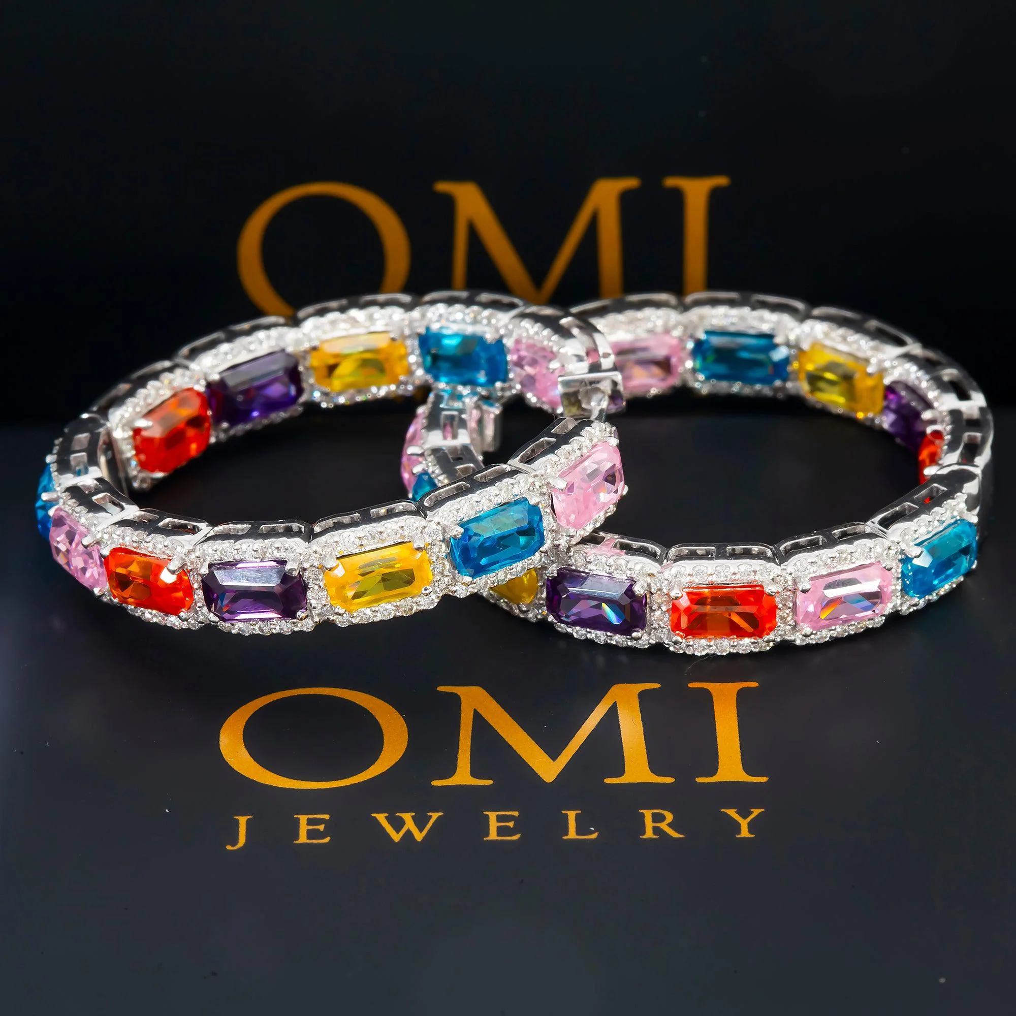 14K GOLD DIAMOND AND GEMSTONE HOOP EARRINGS 1.39 CTW - Image 2