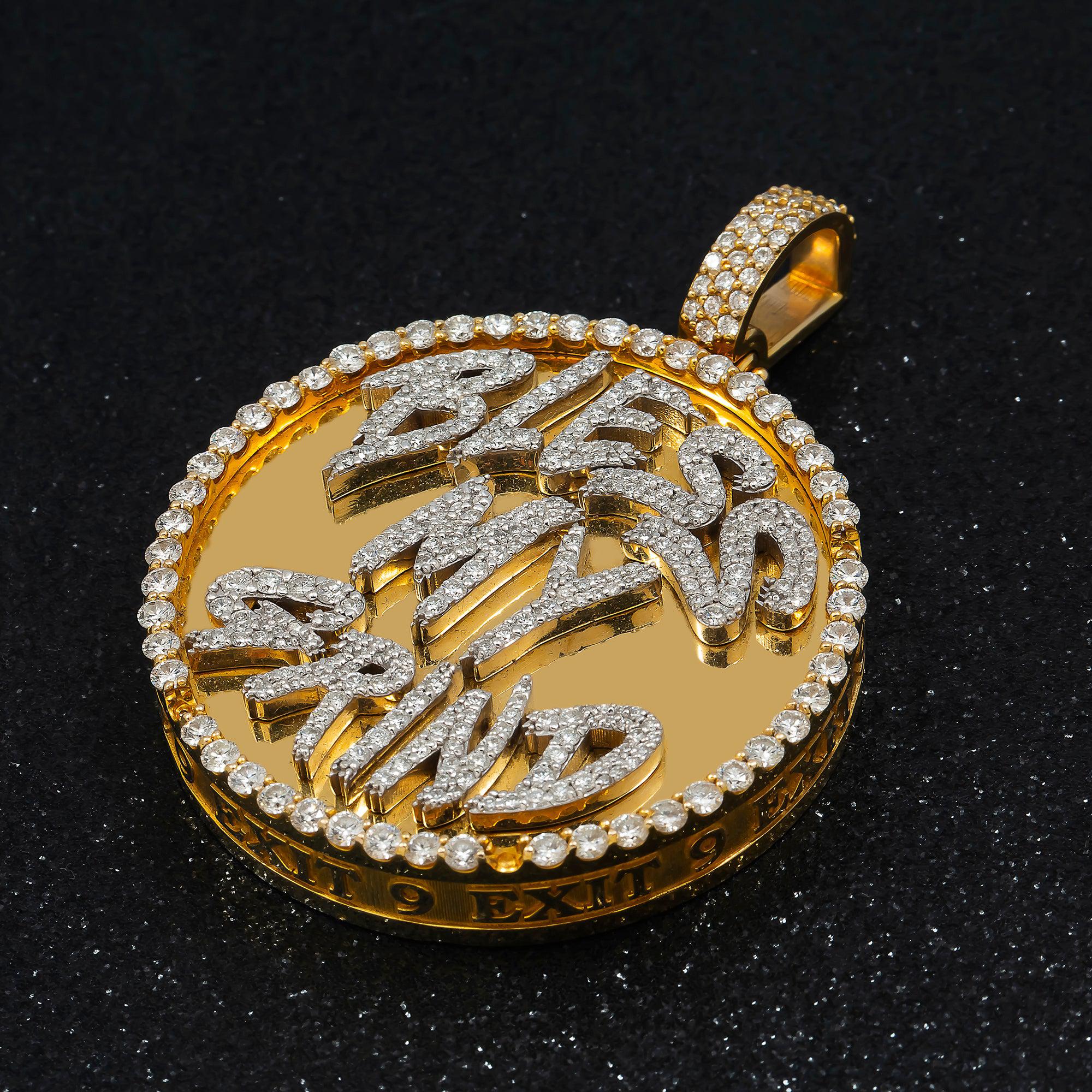 14K GOLD DIAMOND BLESS MY GRIND CUSTOM PENDANT 6.50 CT - Image 2