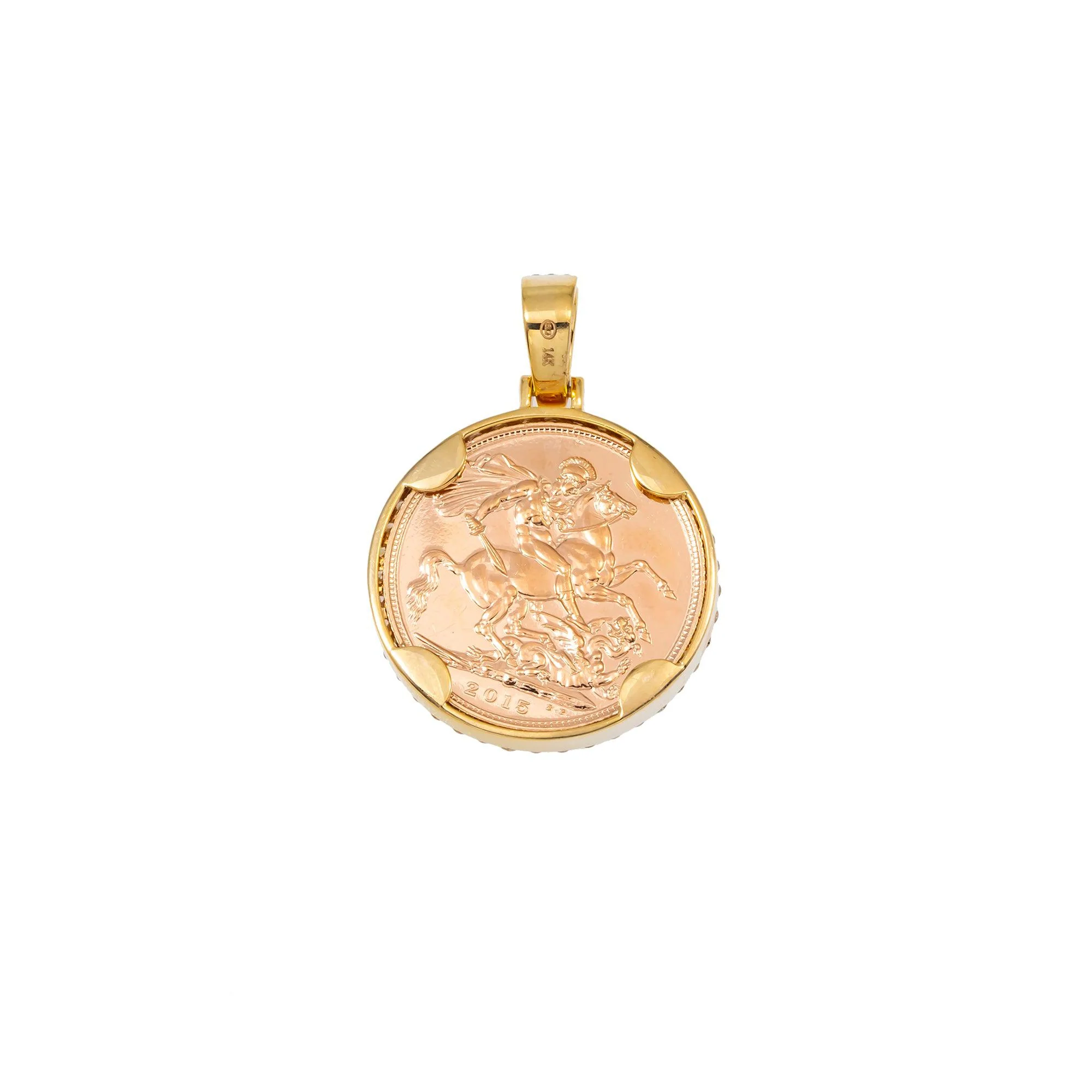 14K GOLD DIAMOND BRITISH SOVEREIGN COIN PENDANT 0.85 CT - Image 3