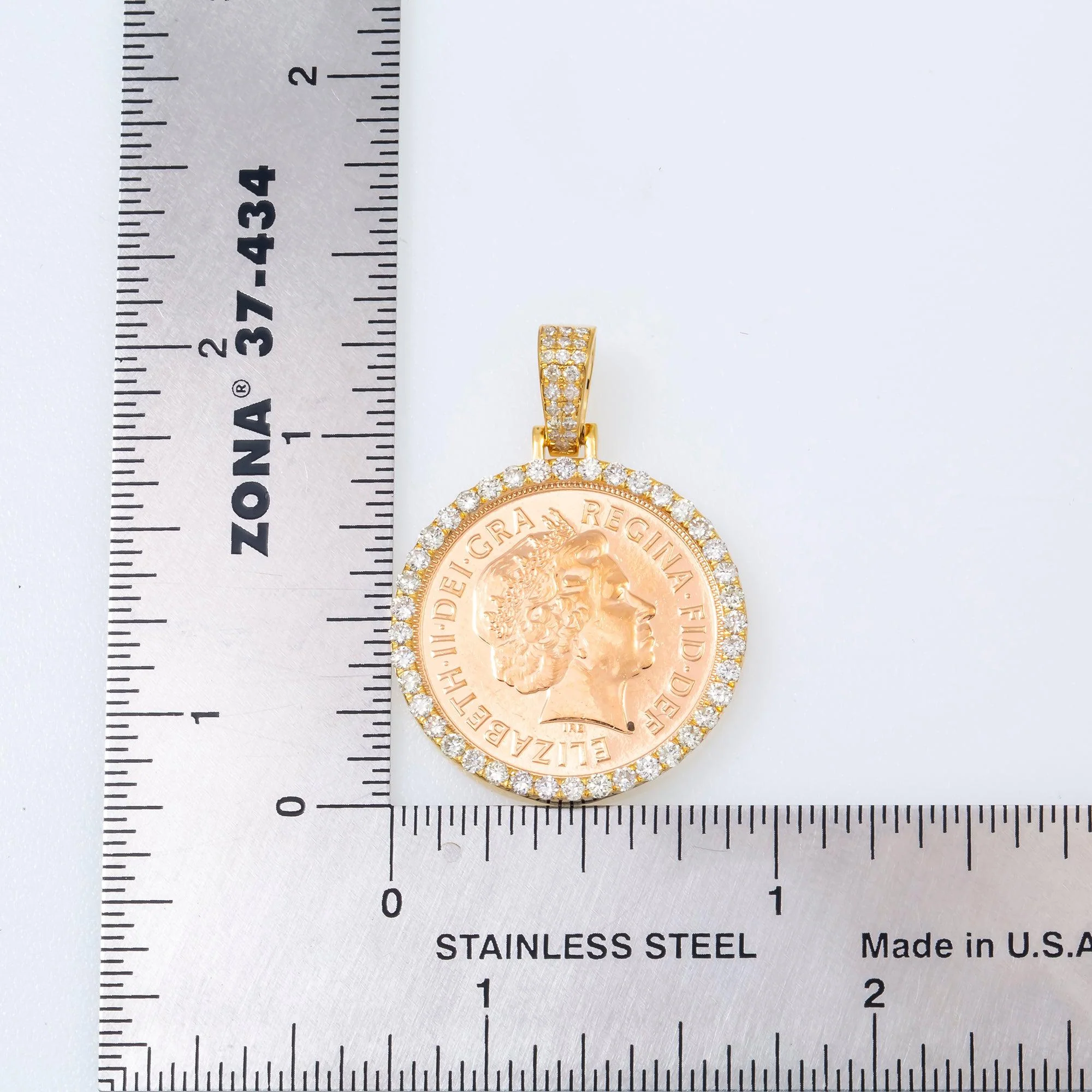 14K GOLD DIAMOND BRITISH SOVEREIGN COIN PENDANT 0.85 CT - Image 4